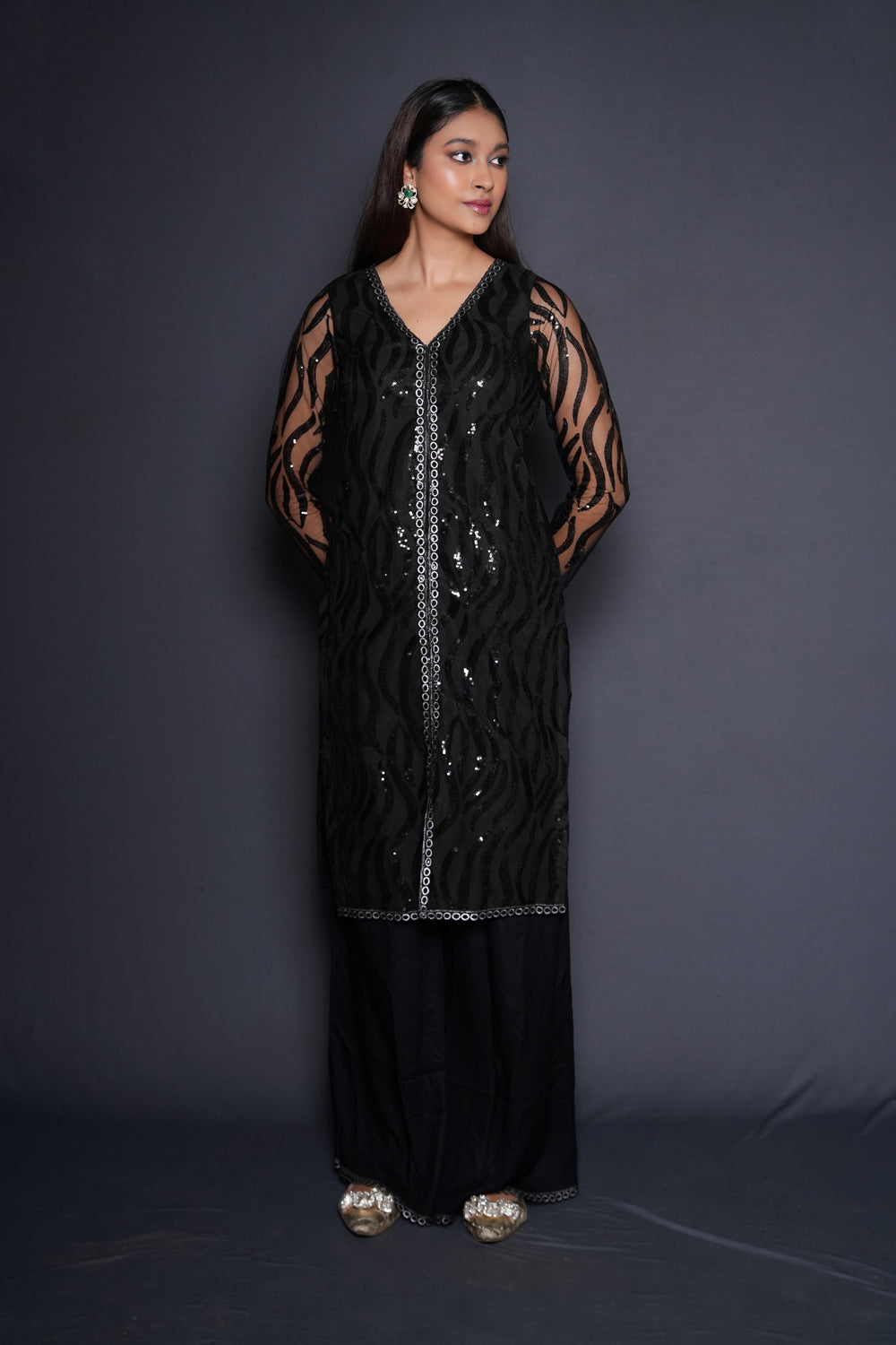 Striking Black Embellished Kurta Palazzo Set - Auraya Fashion -  - #tag1# - #tag2# - #tag3# - #tag3#