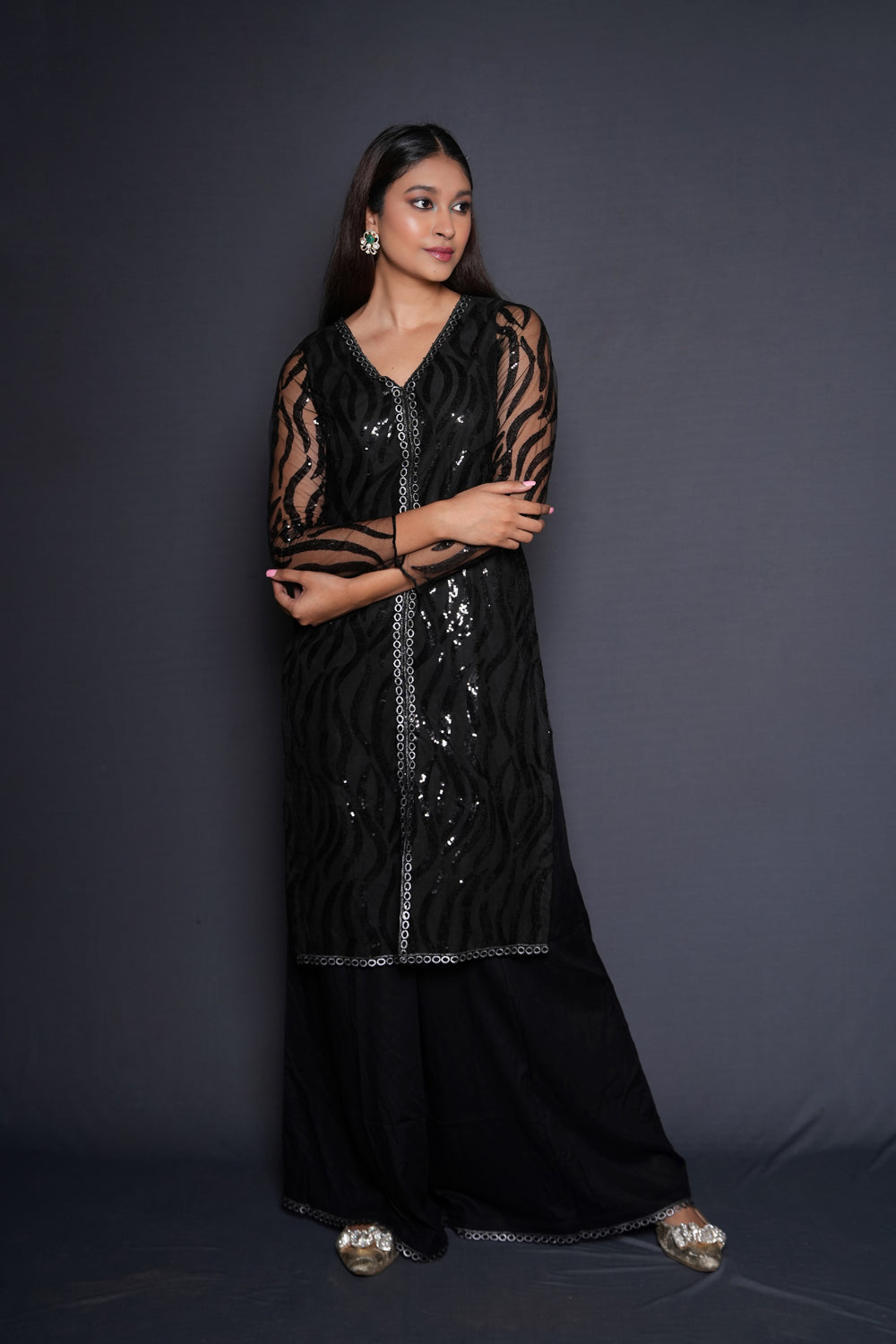 Striking Black Embellished Kurta Palazzo Set - Auraya Fashion - Vinita Paryani - #tag1# - #tag2# - #tag3# - #tag3#