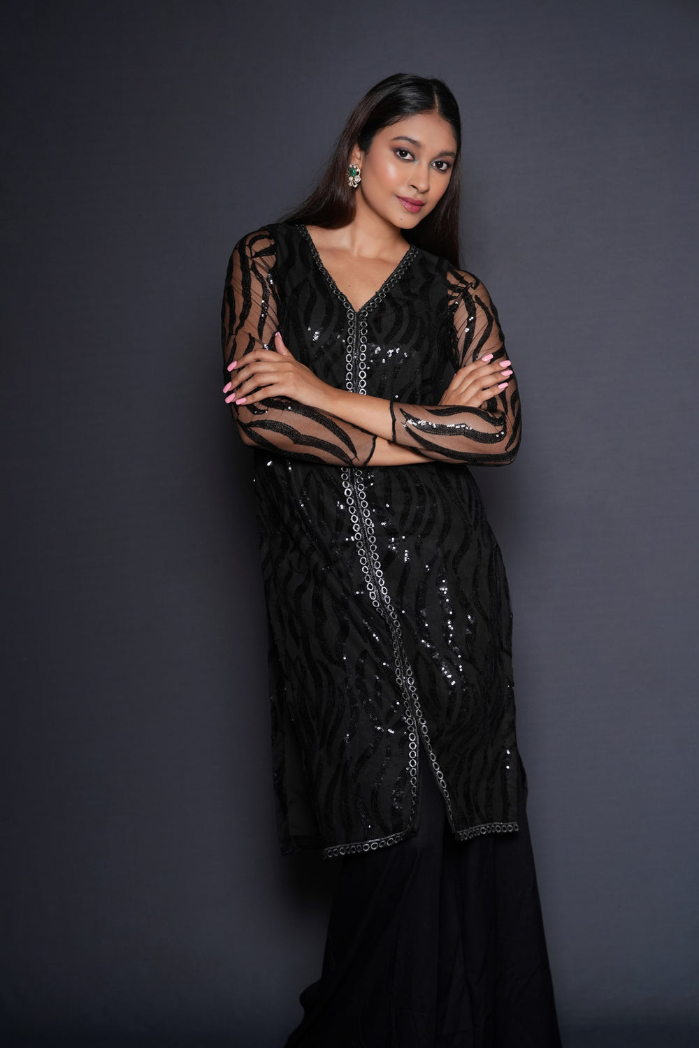 Striking Black Embellished Kurta Palazzo Set - Auraya Fashion -  - #tag1# - #tag2# - #tag3# - #tag3#