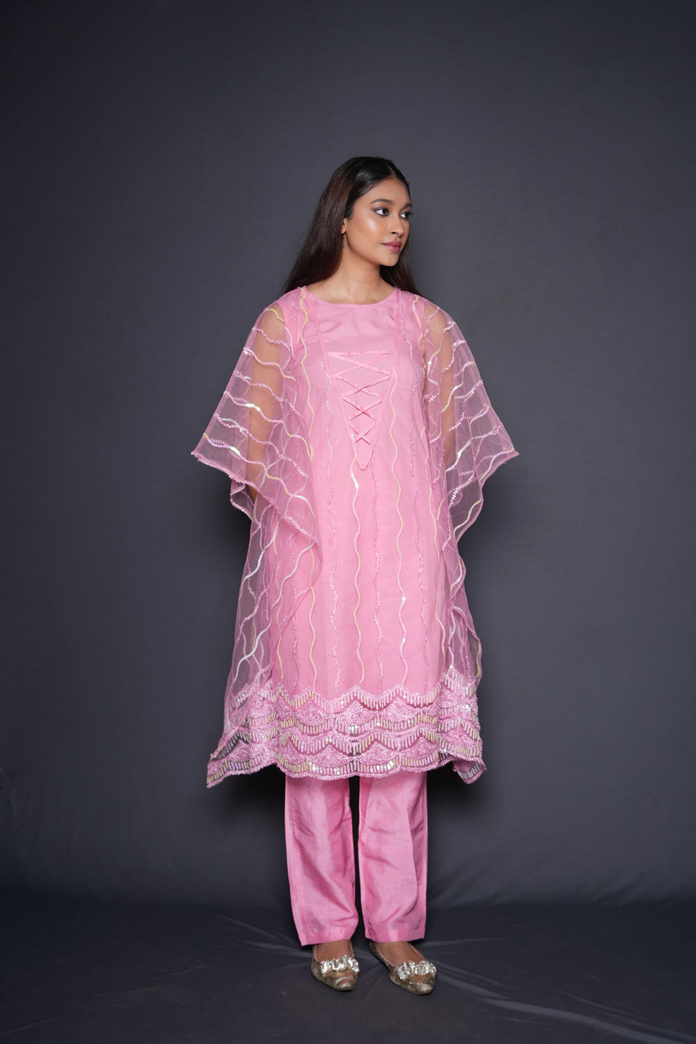 Pink Embellished Kaftan Pant Set - Auraya Fashion -  - #tag1# - #tag2# - #tag3# - #tag3#