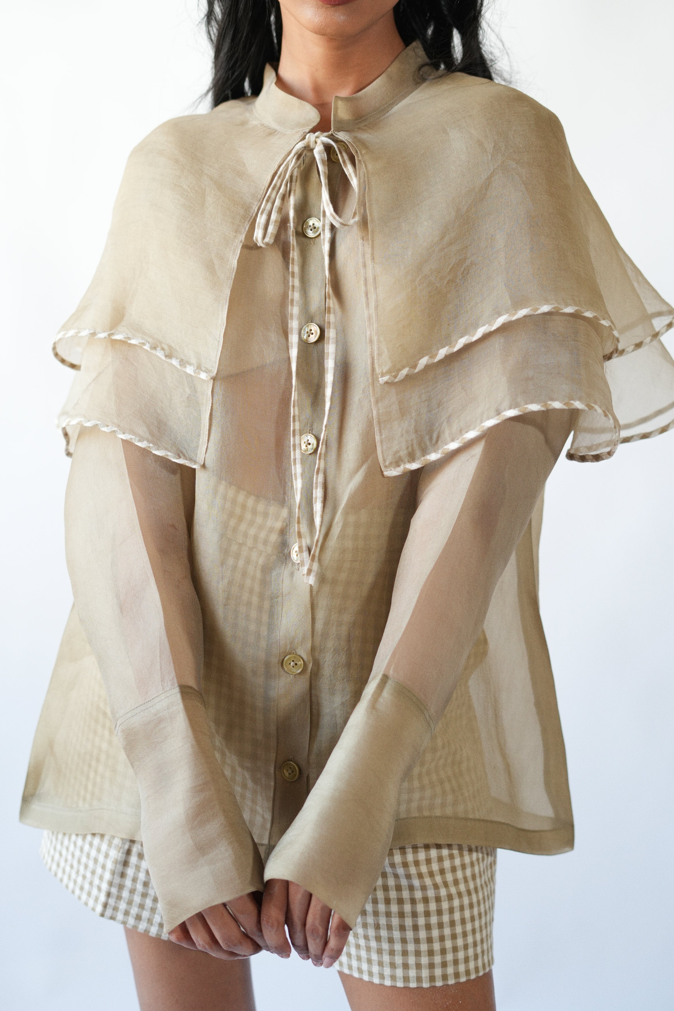 Sunlit Checkered Shorts and Ruffled Oversized Shirt Luxury Co-ord Set