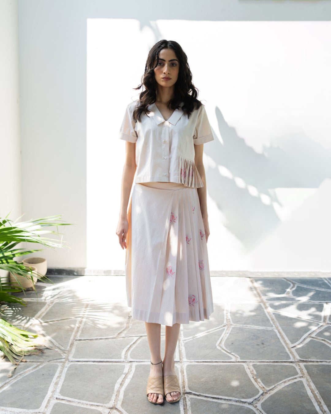 SUNKISSED BLOOMS Chic Pleated Skirt and Top Set for Romantic Getaways