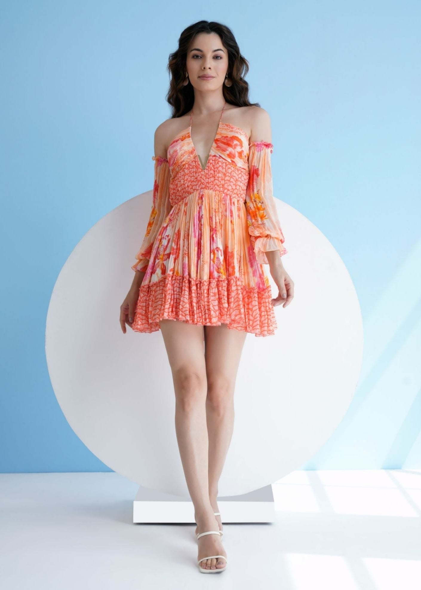 Orange Pastoral Mist Mushroom Mini Dress