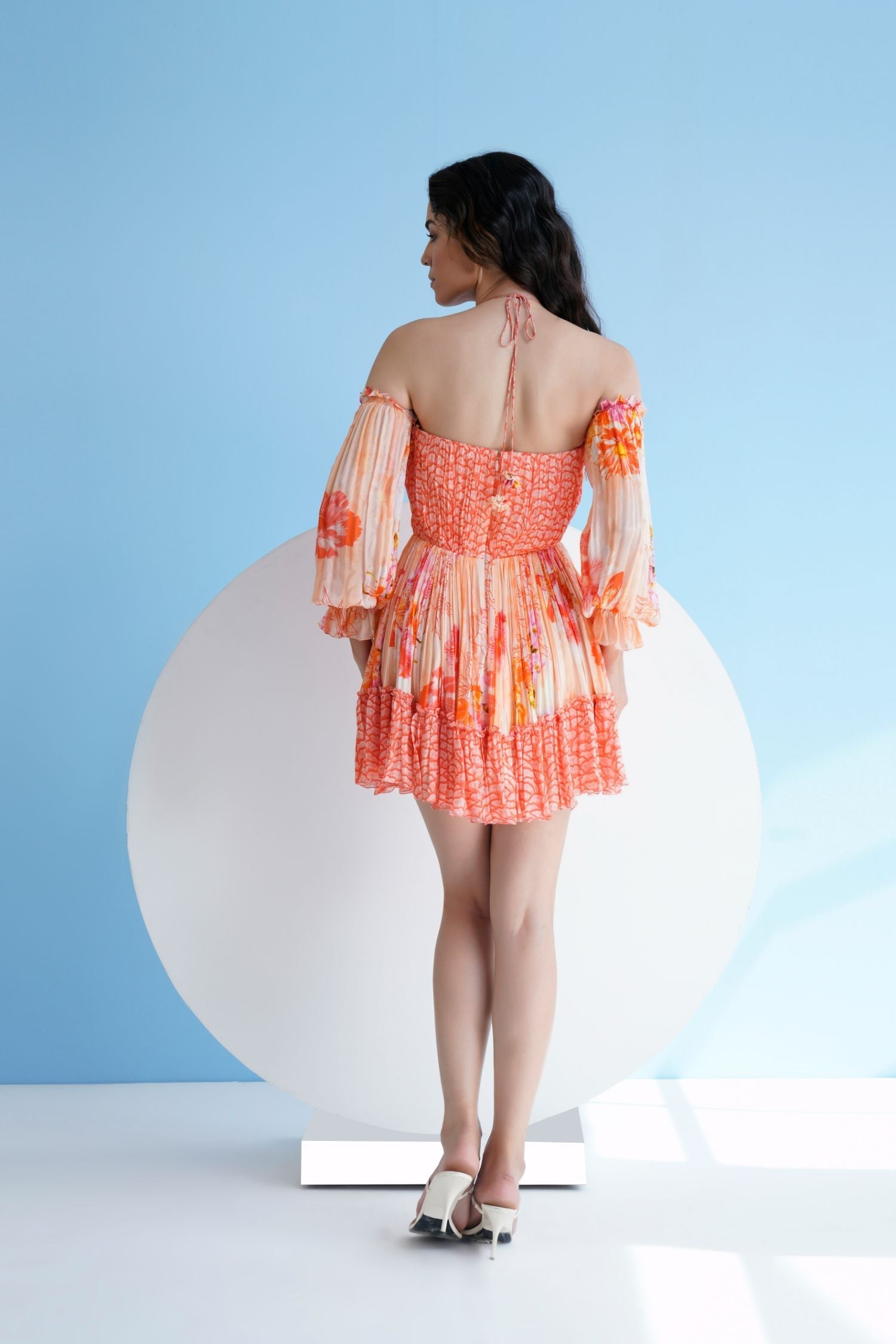 Orange Pastoral Mist Mushroom Mini Dress