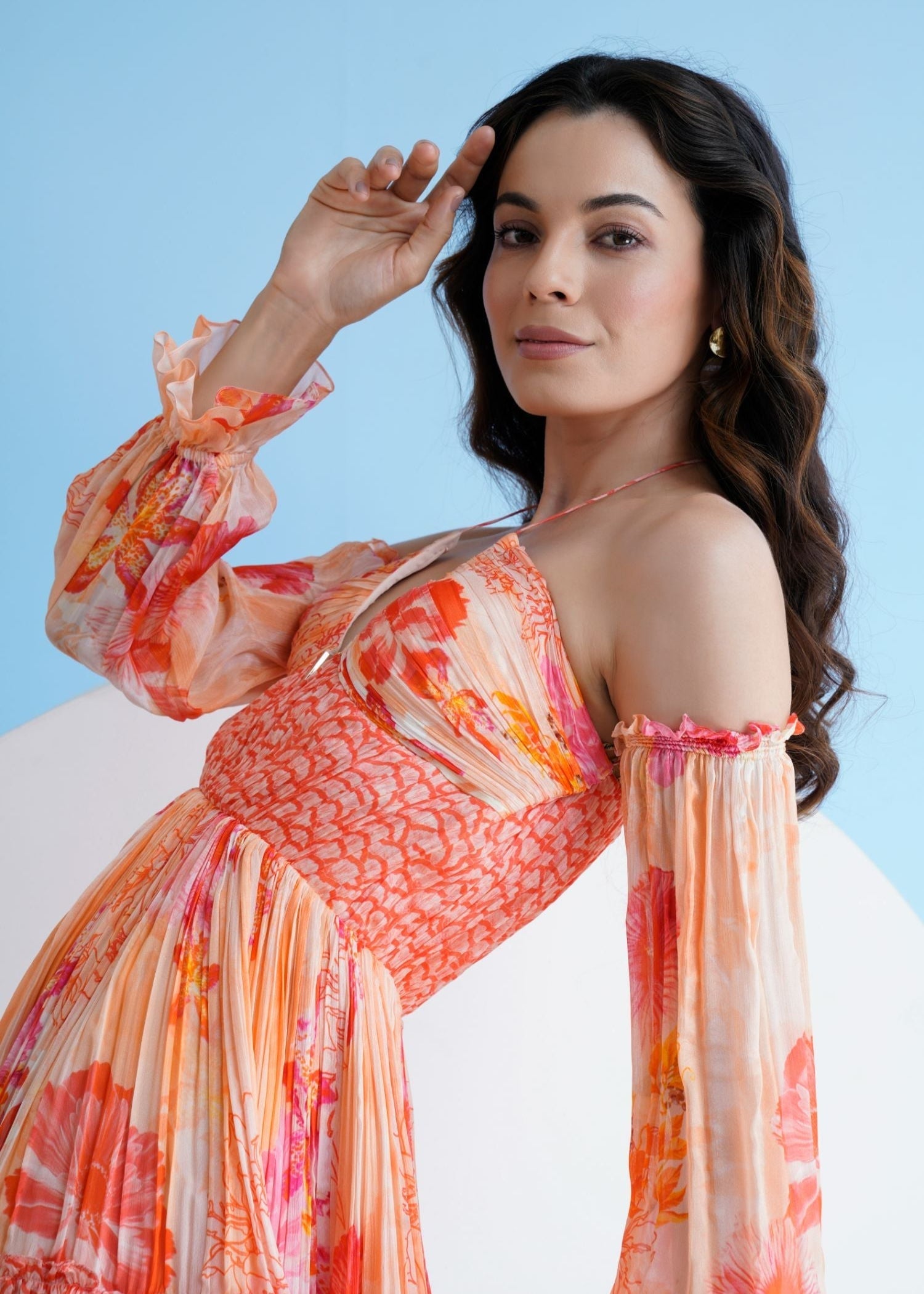 Orange Pastoral Mist Mushroom Mini Dress