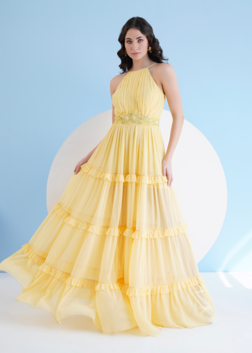 Yellow Halter Neck Maxi Dress