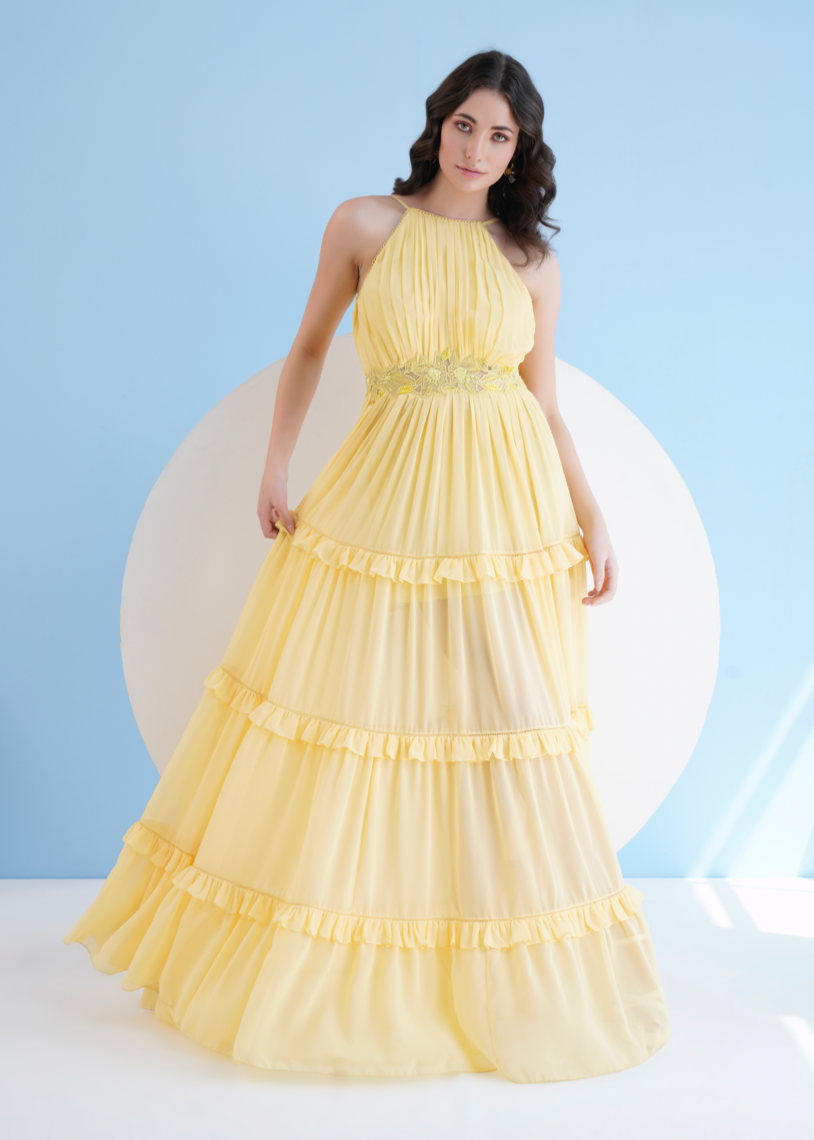 Yellow Halter Neck Maxi Dress