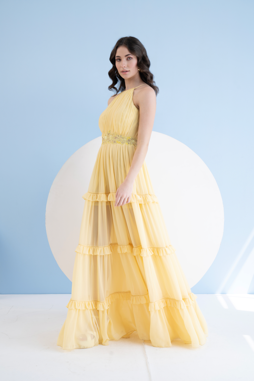 Yellow Halter Neck Maxi Dress