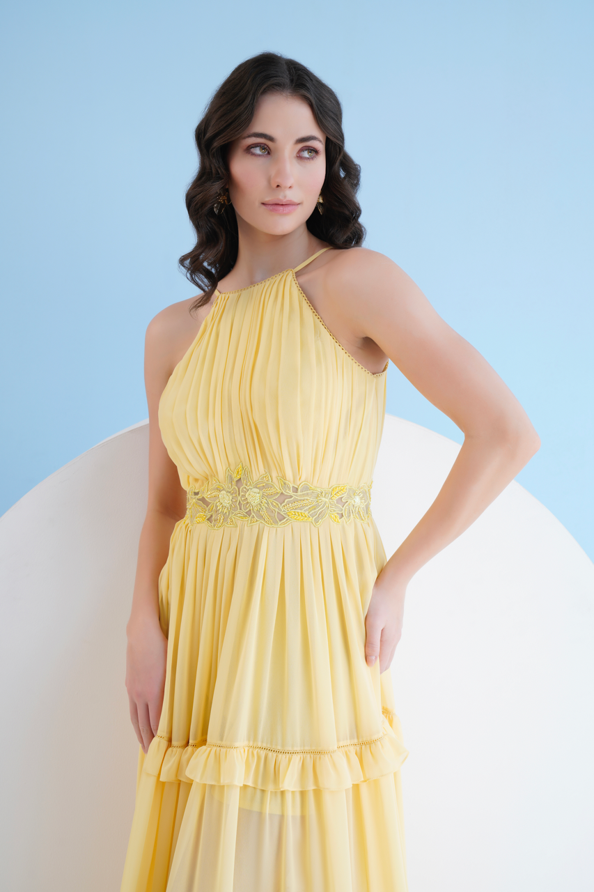 Yellow Halter Neck Maxi Dress