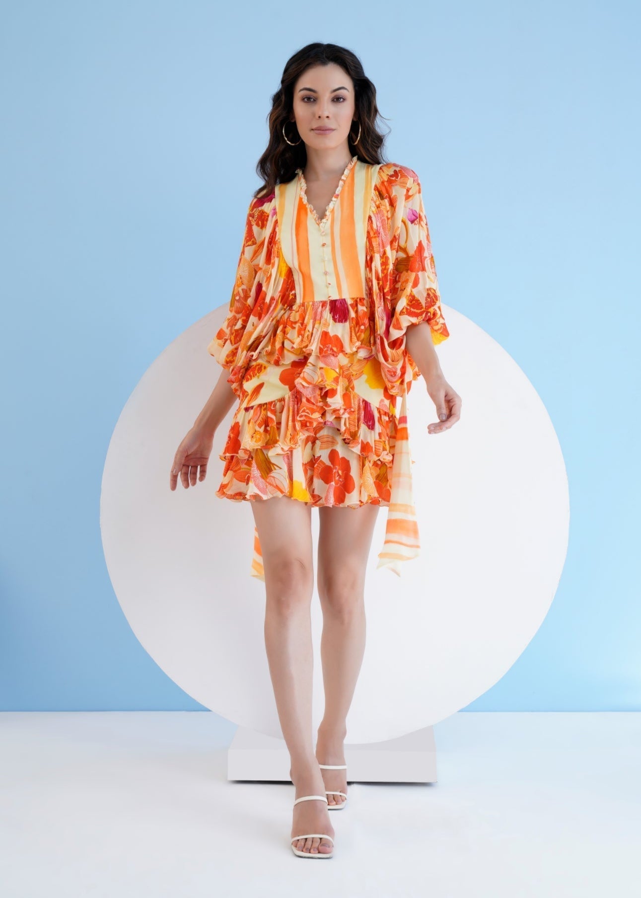 Orange Orchid Short Tiered Mini Dress