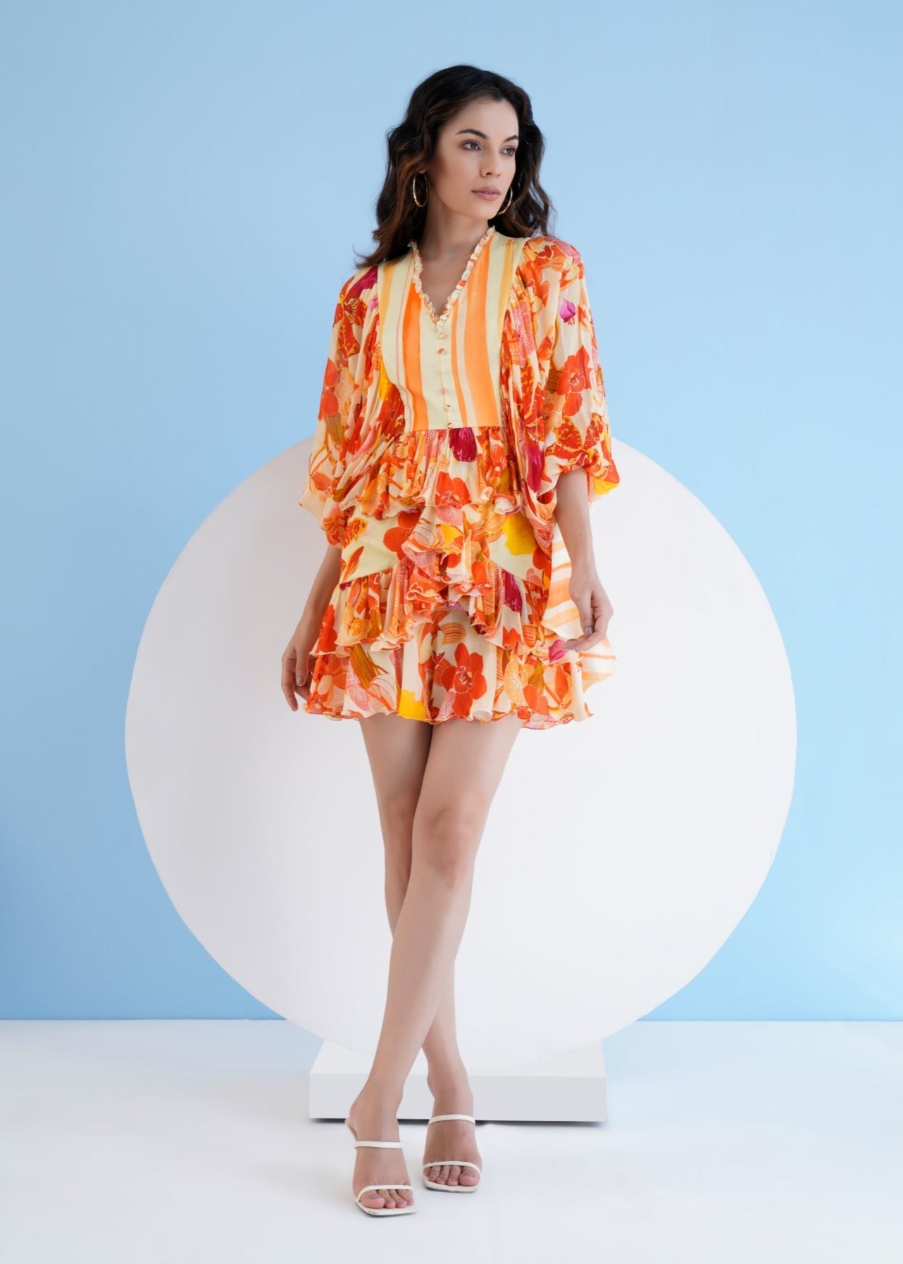 Orange Orchid Short Tiered Mini Dress