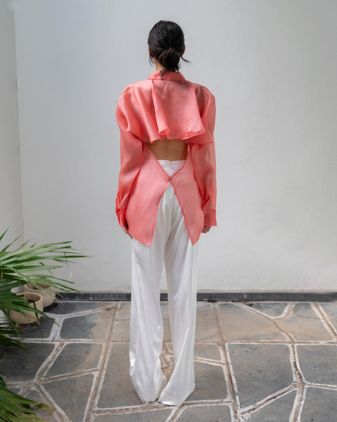 Pastel Organza Shirt and White Trousers Set - Glam Getaway
