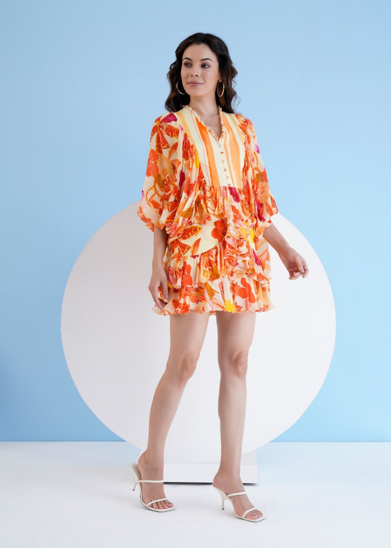 Orange Orchid Short Tiered Mini Dress