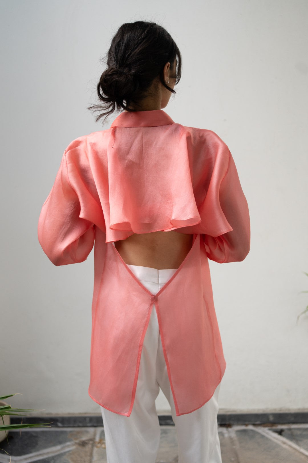 Pastel Organza Shirt and White Trousers Set - Glam Getaway