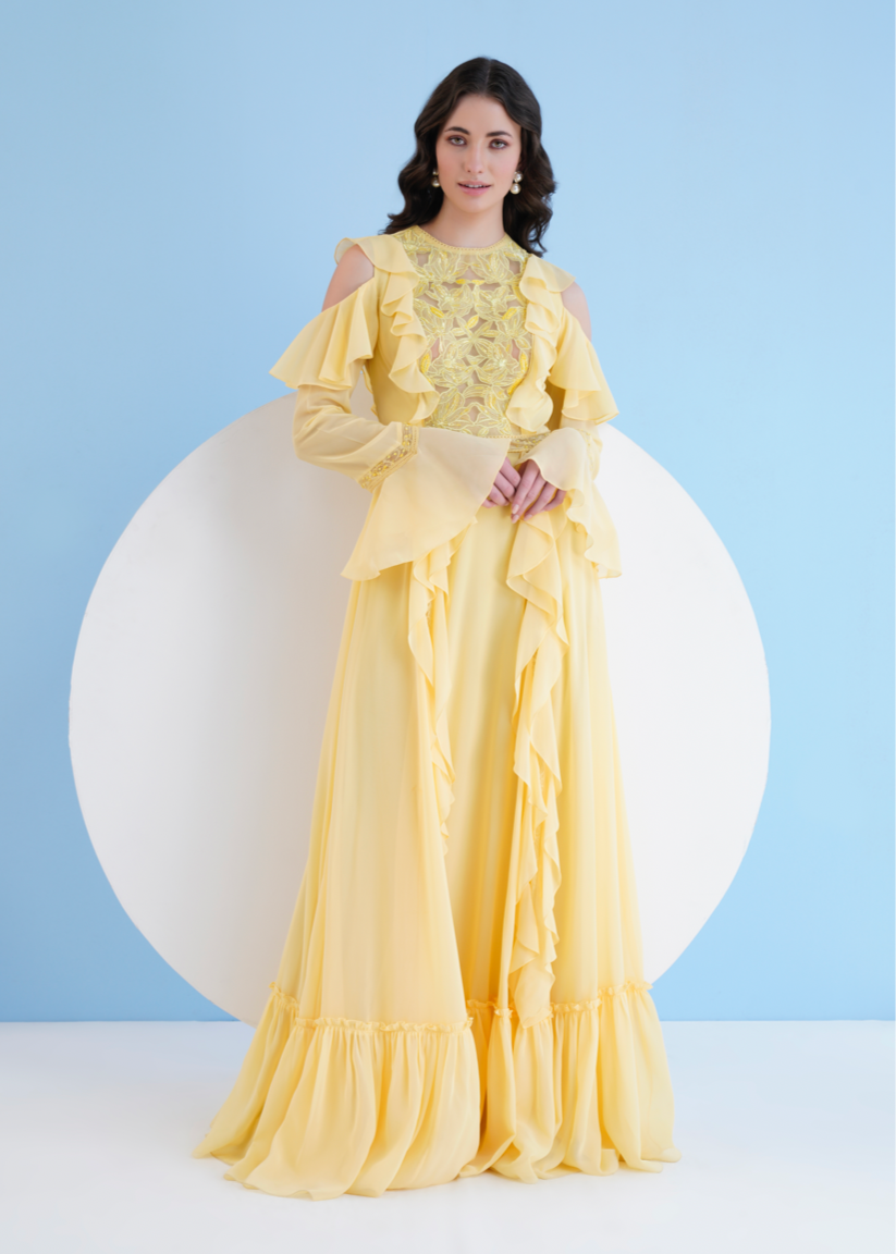 Yellow Maxi Dress With Lace Detailing