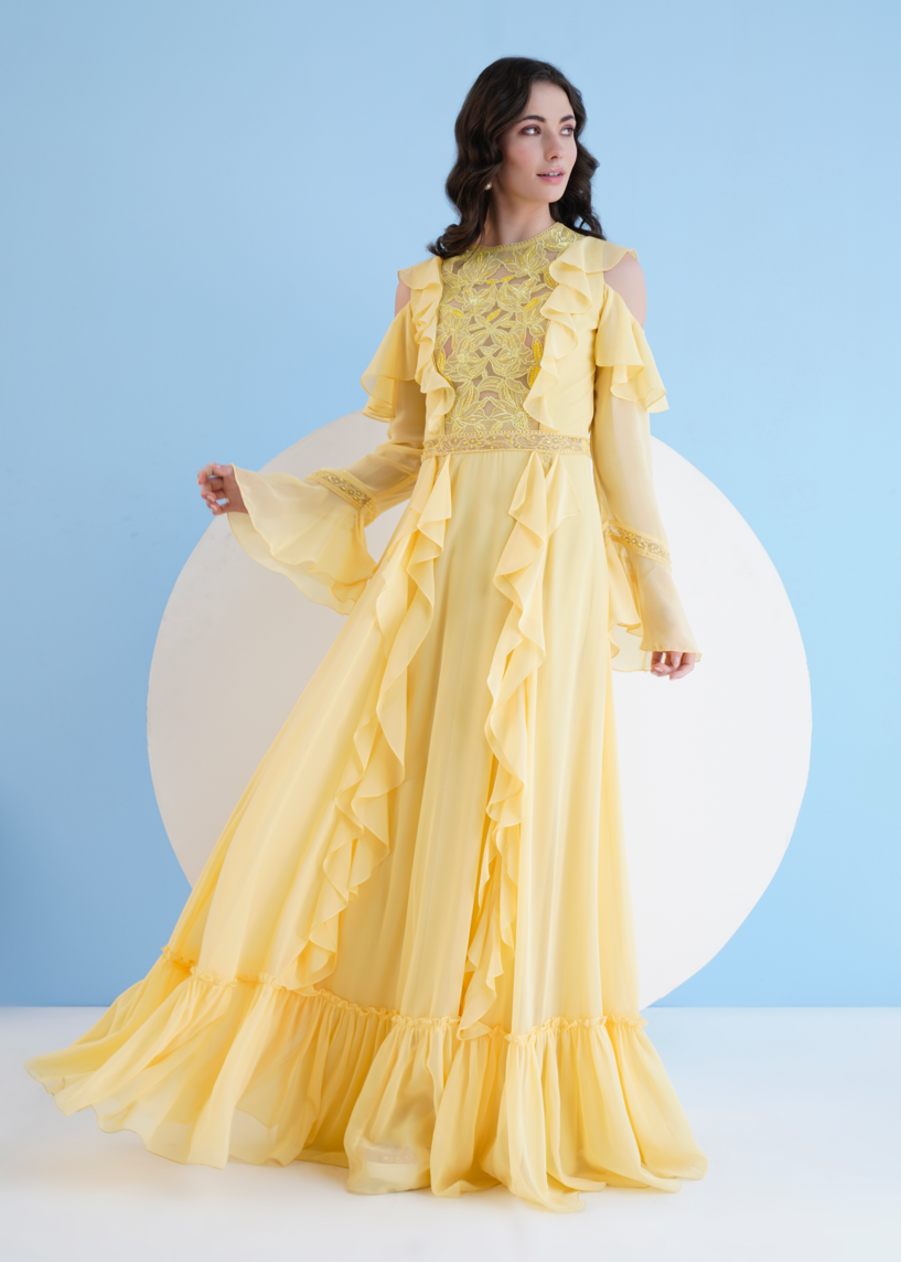 Yellow Maxi Dress With Lace Detailing