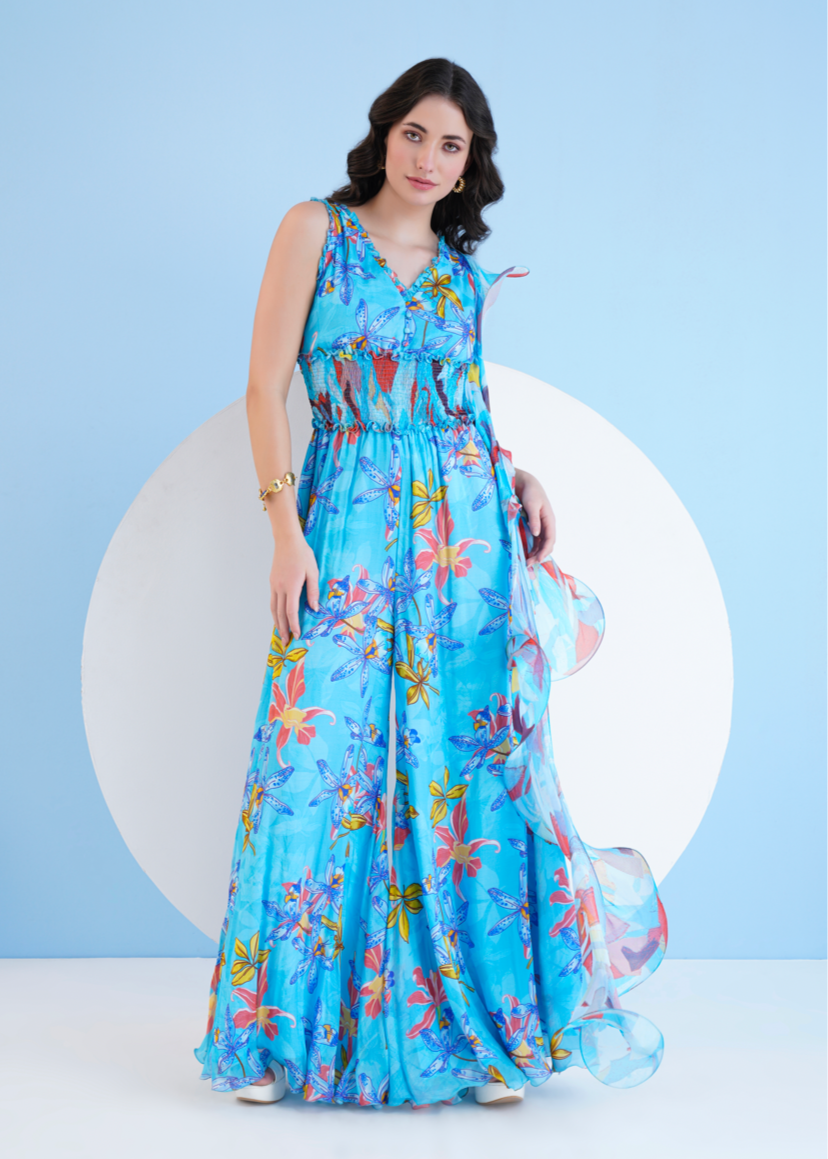 Teal Botanical Jumpsuit