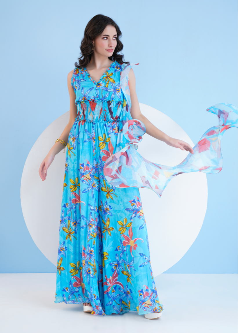 Teal Botanical Jumpsuit