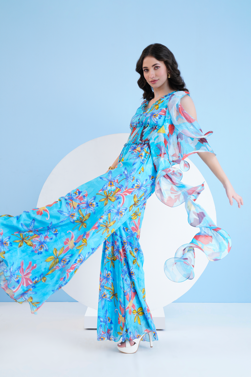 Teal Botanical Jumpsuit