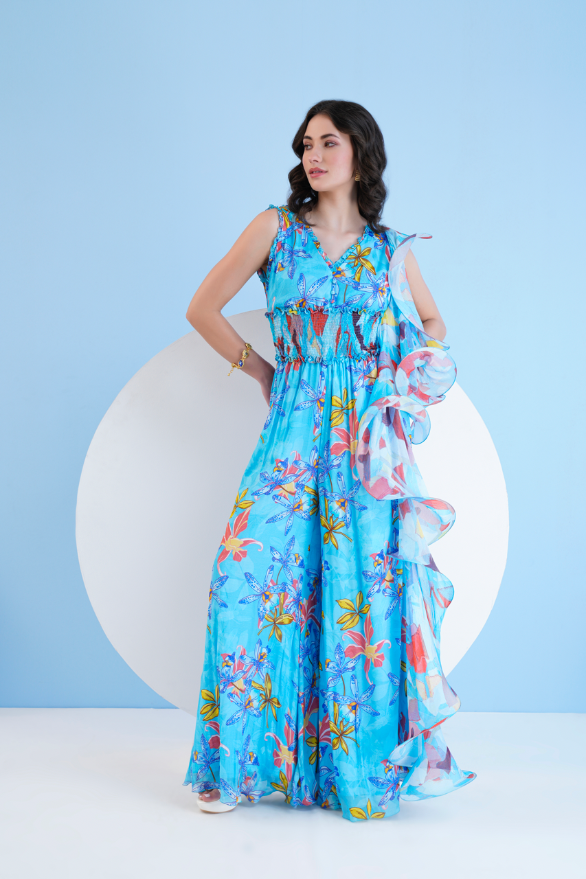 Teal Botanical Jumpsuit