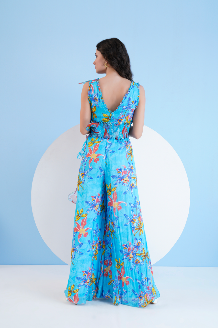 Teal Botanical Jumpsuit