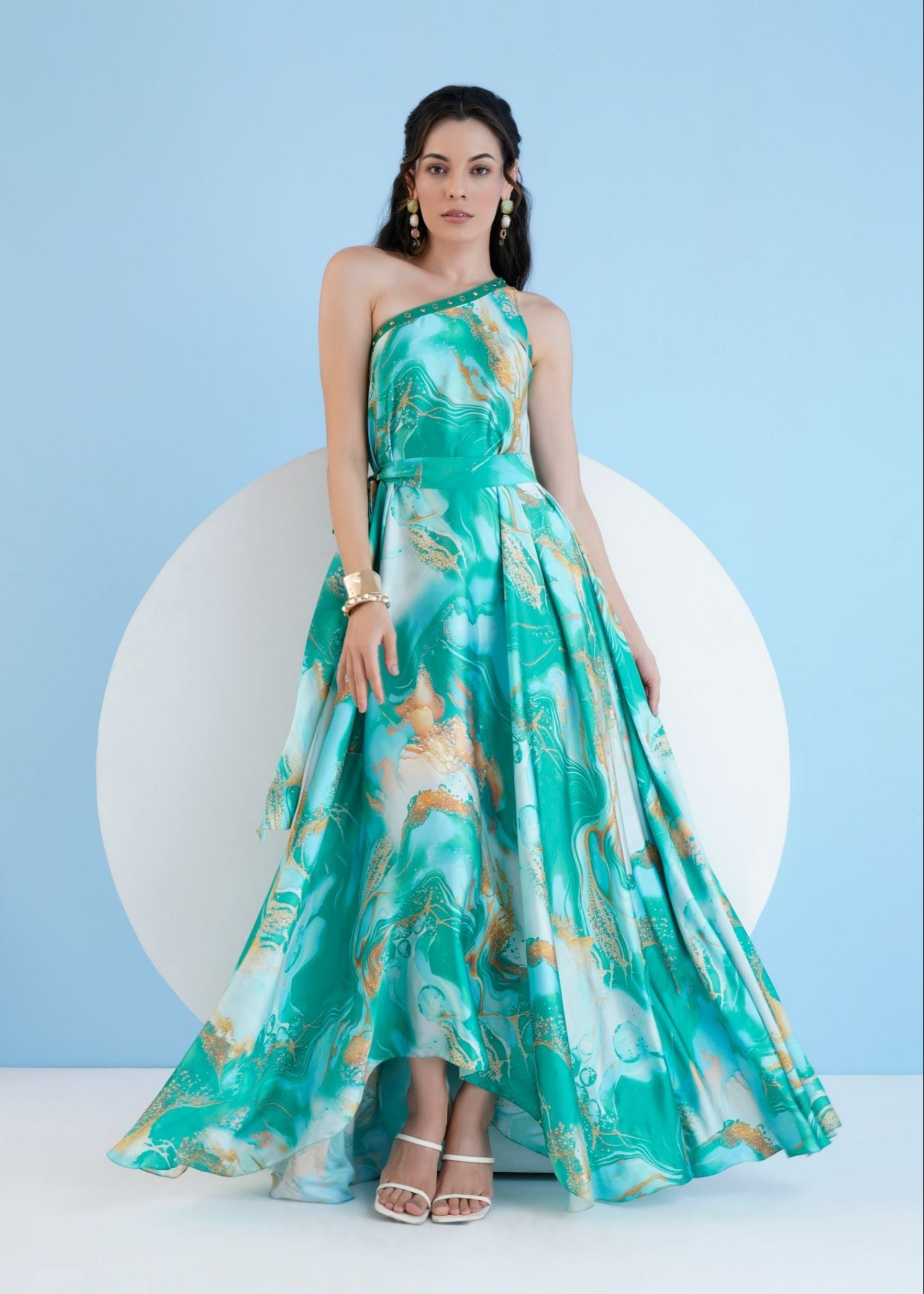 Green Trippy Romance Kaftan Dress