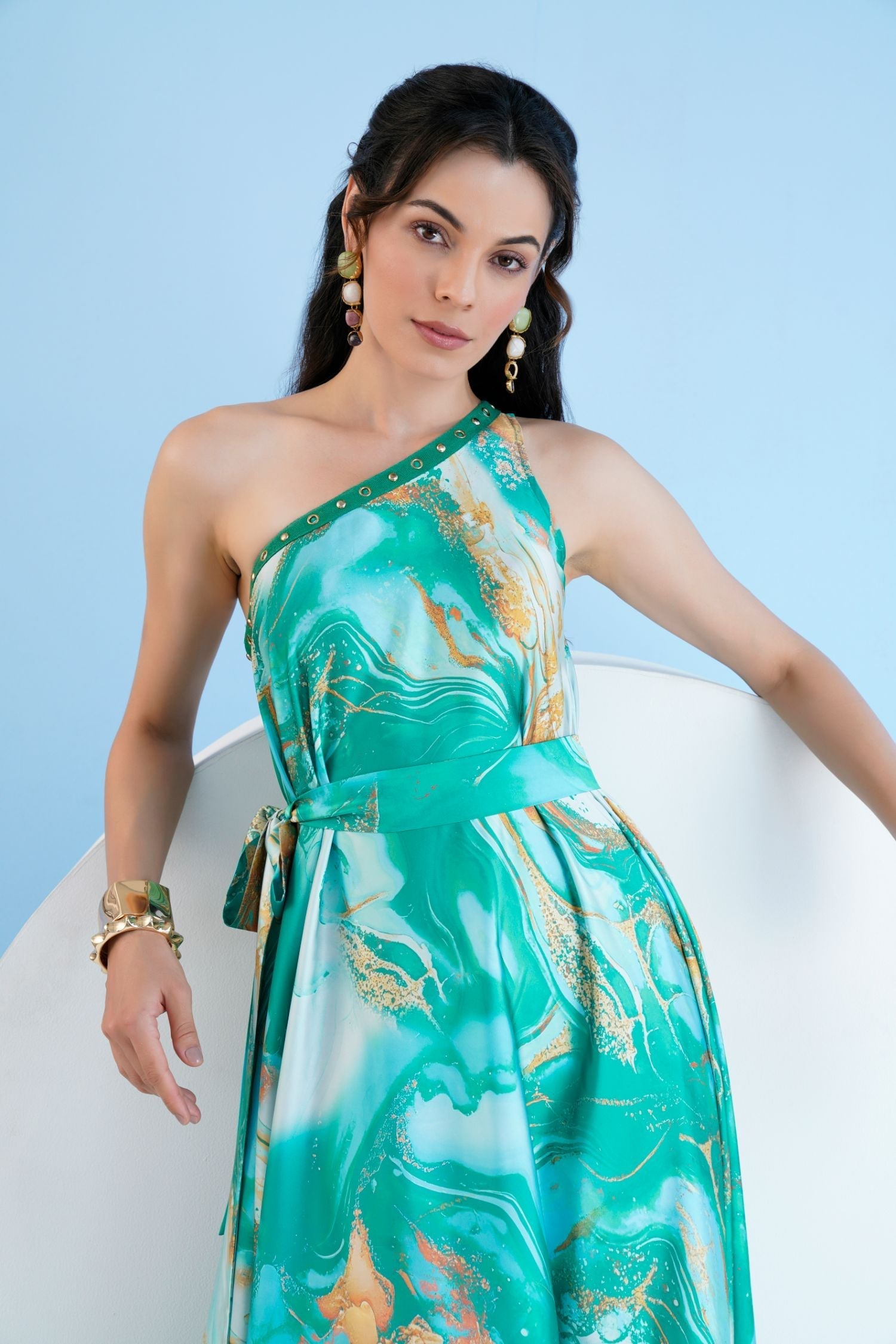 Green Trippy Romance Kaftan Dress