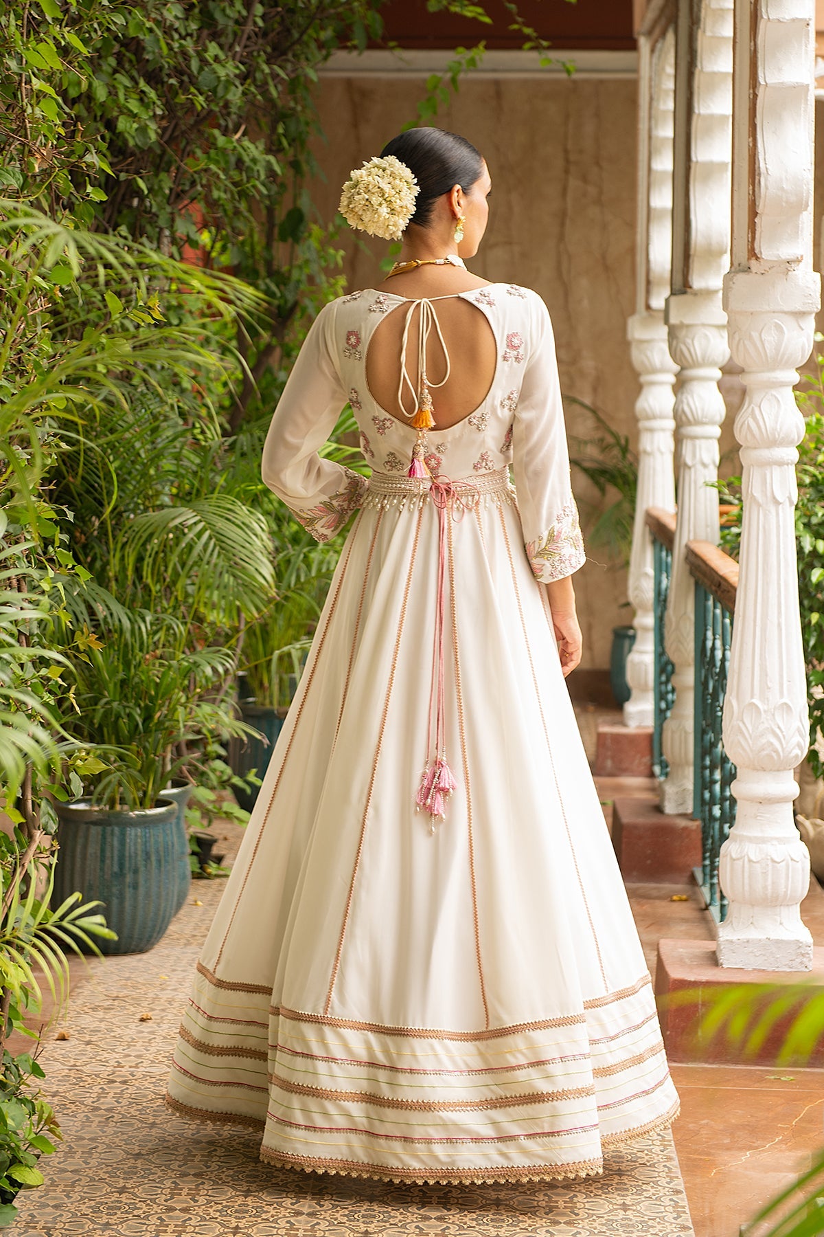 Khoobsurat Ivory Flared Anarkali Set with Pearl Embroidered Belt
