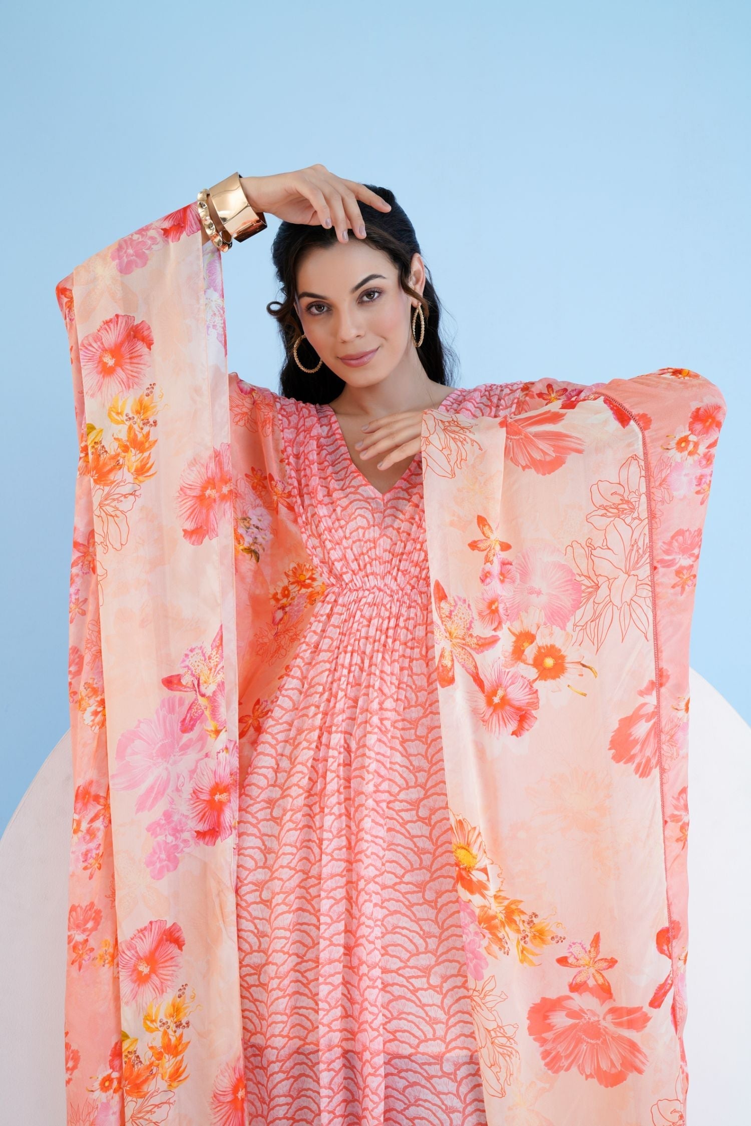 Mushroom and Pastoral Kaftan Dress