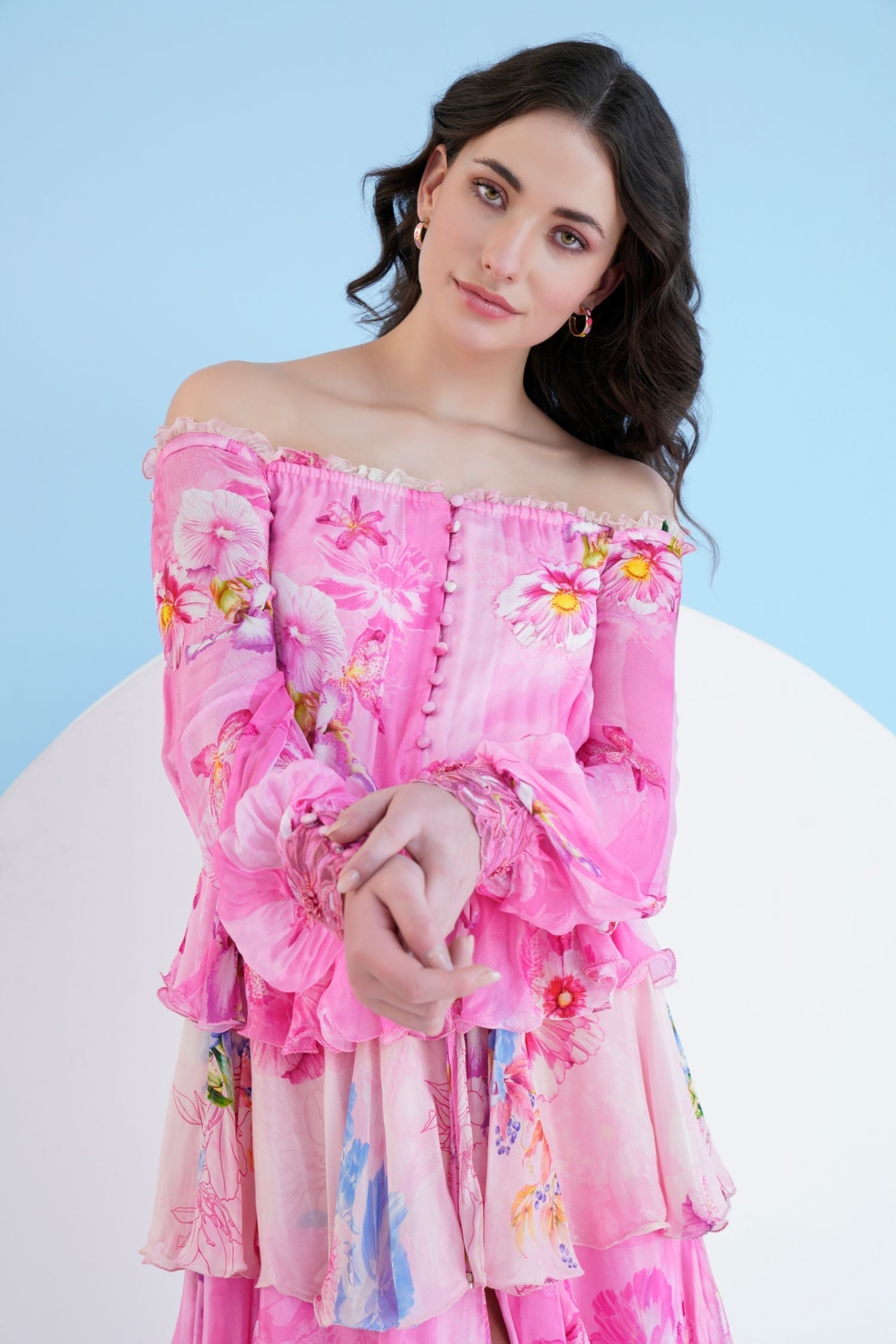 Pink Pastoral Mist Tiered Midi Dress