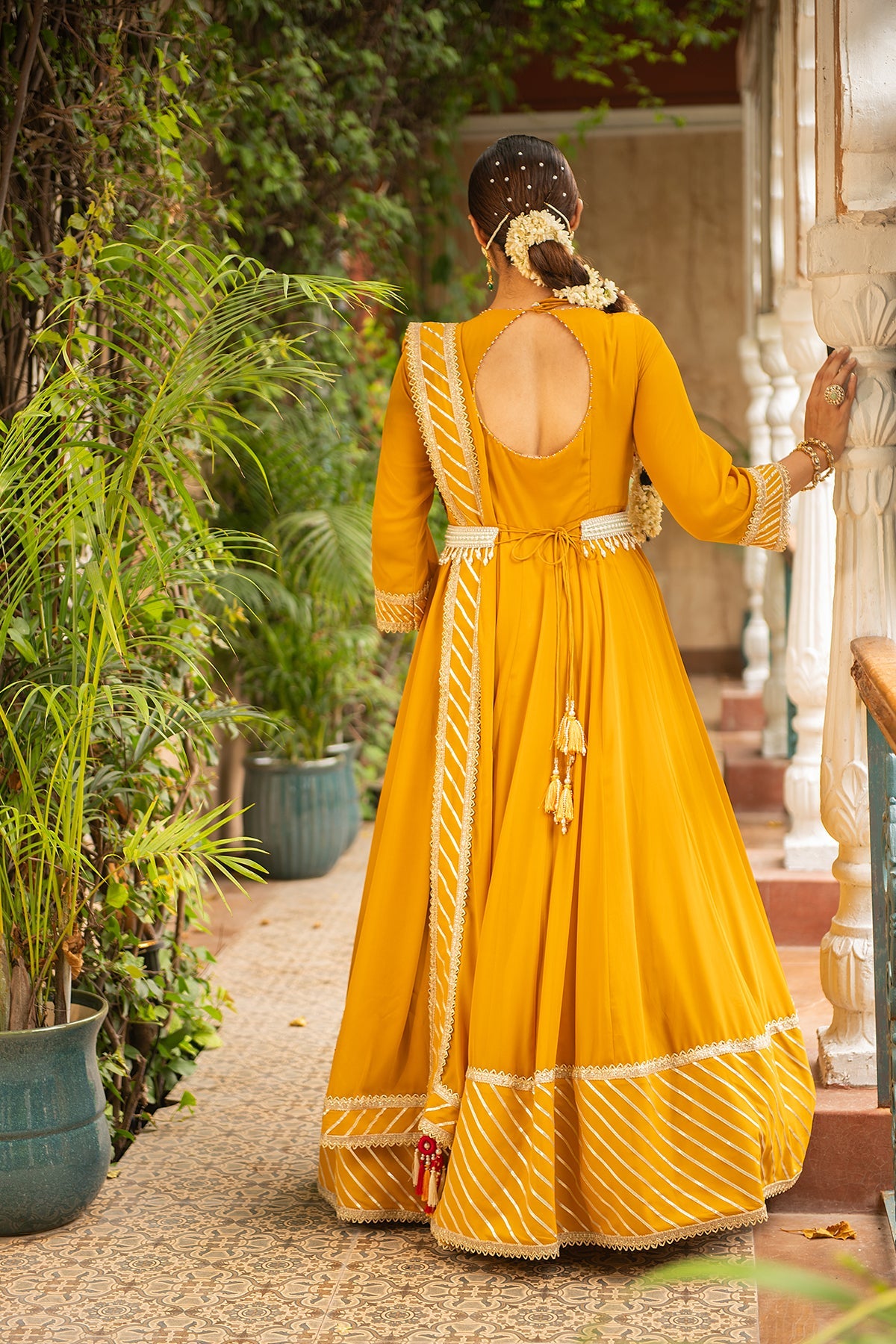 Mustard Yellow Embroidered Georgette Anarkali Suit Set - Festive Wear