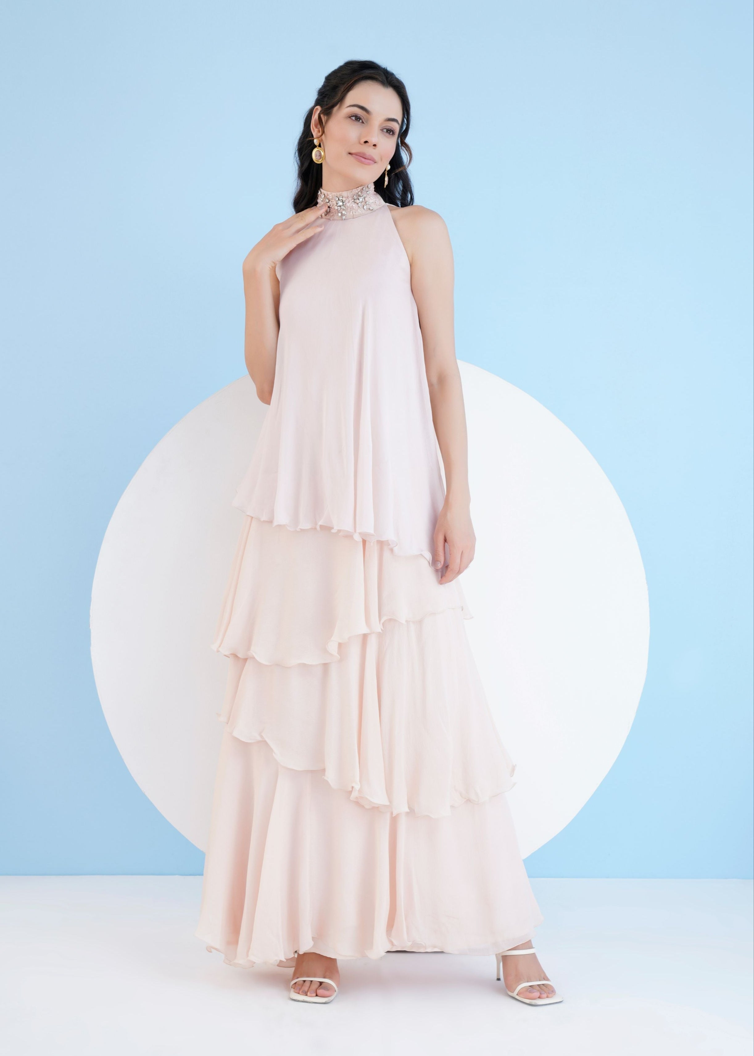 Nude Tiered Maxi Dress