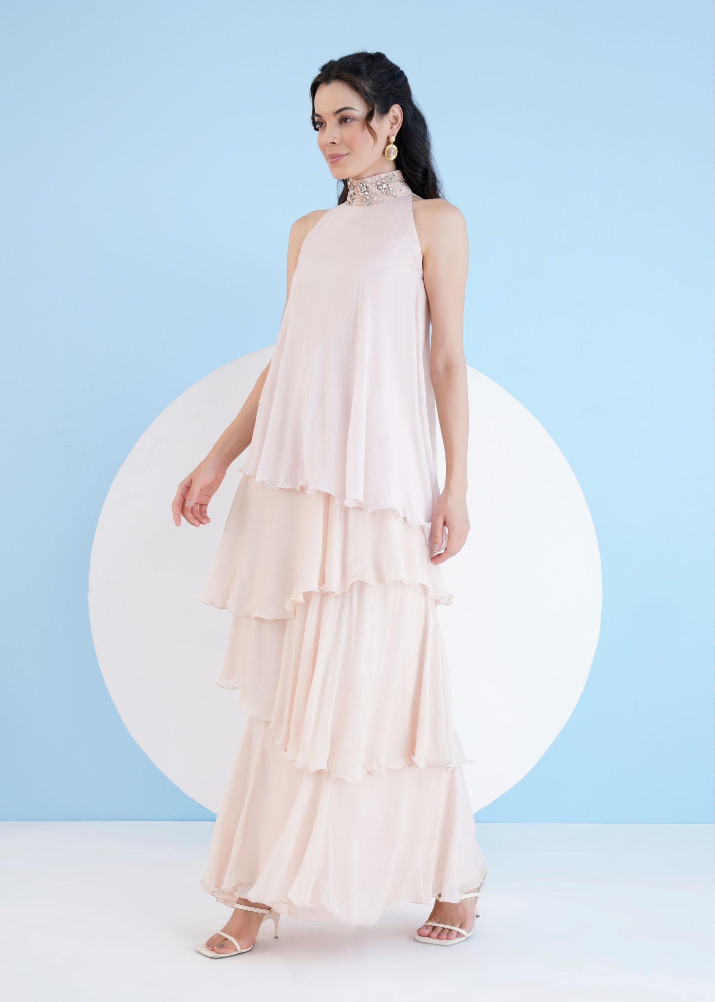 Nude Tiered Maxi Dress