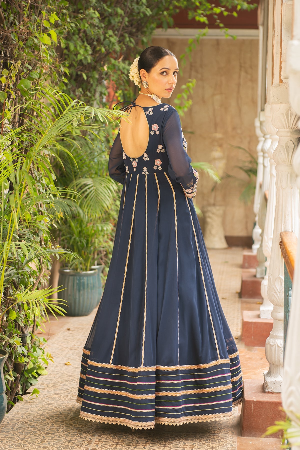 Khoobsurat Navy Blue Embroidered Georgette Anarkali Suit for Weddings