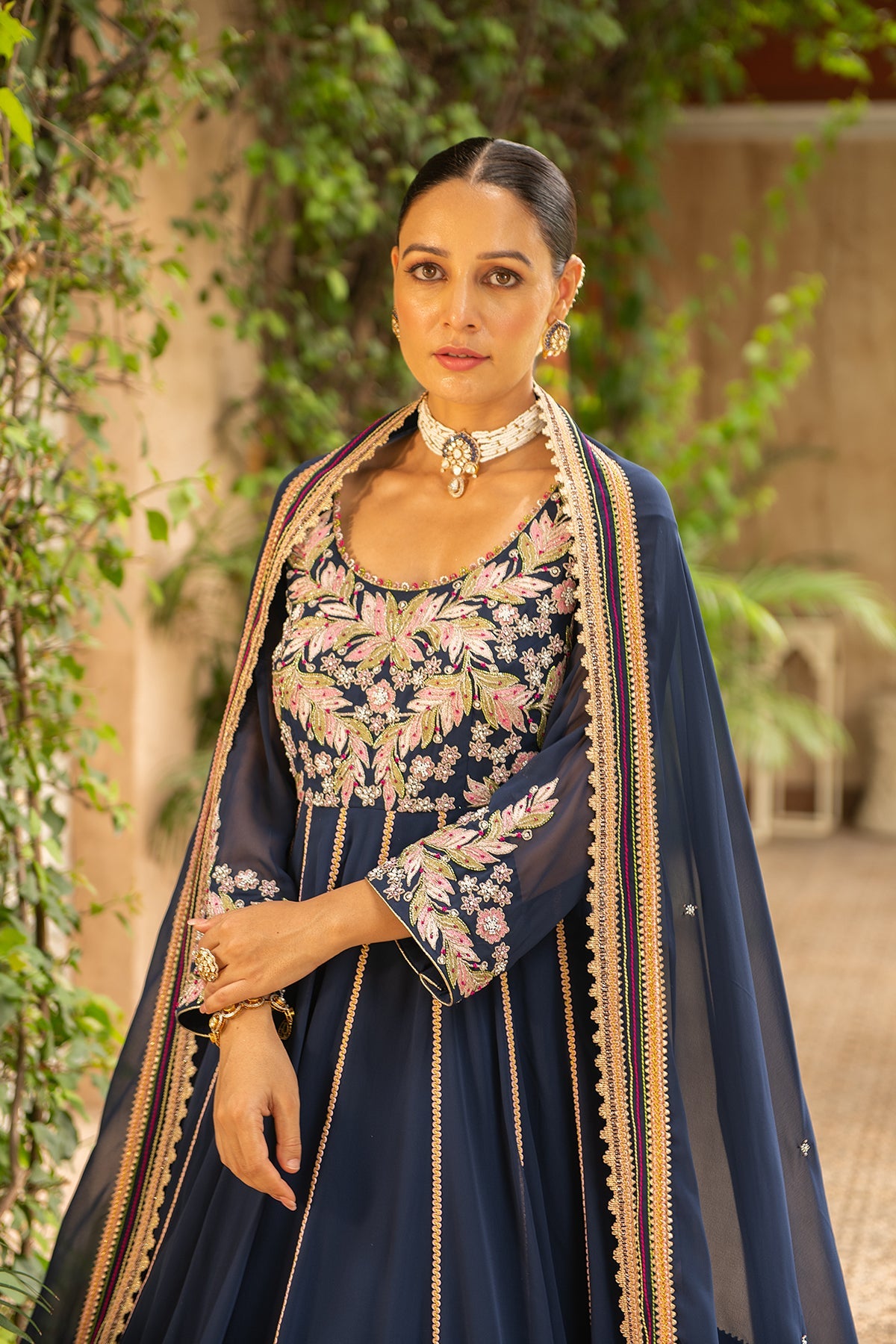Khoobsurat Navy Blue Embroidered Georgette Anarkali Suit for Weddings