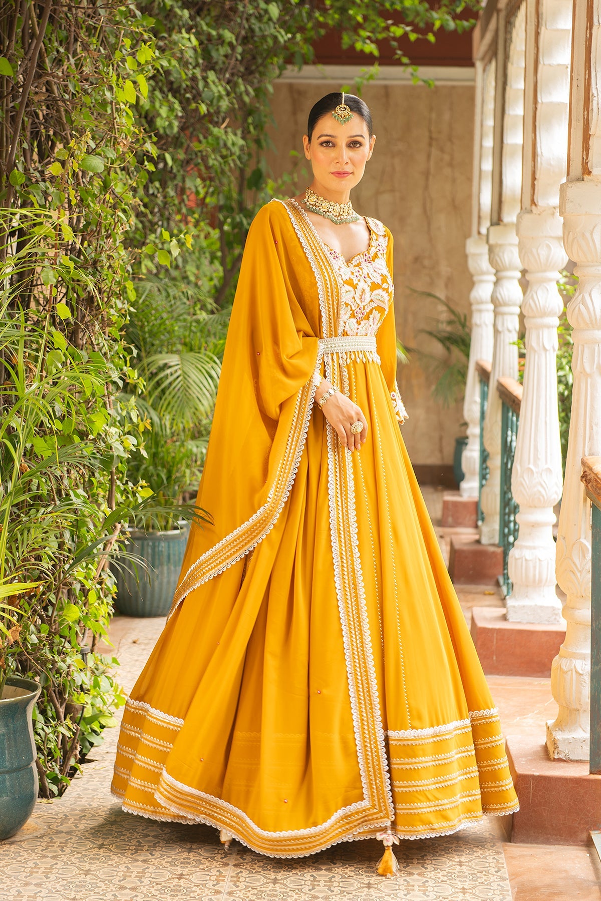 Hasrat Mustard Embroidered Georgette Flared Anarkali Set