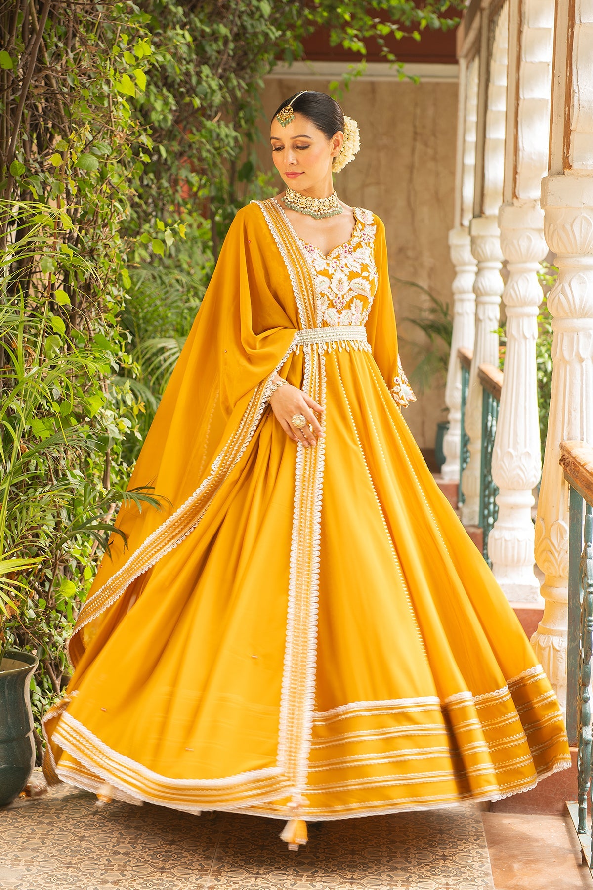 Hasrat Mustard Embroidered Georgette Flared Anarkali Set