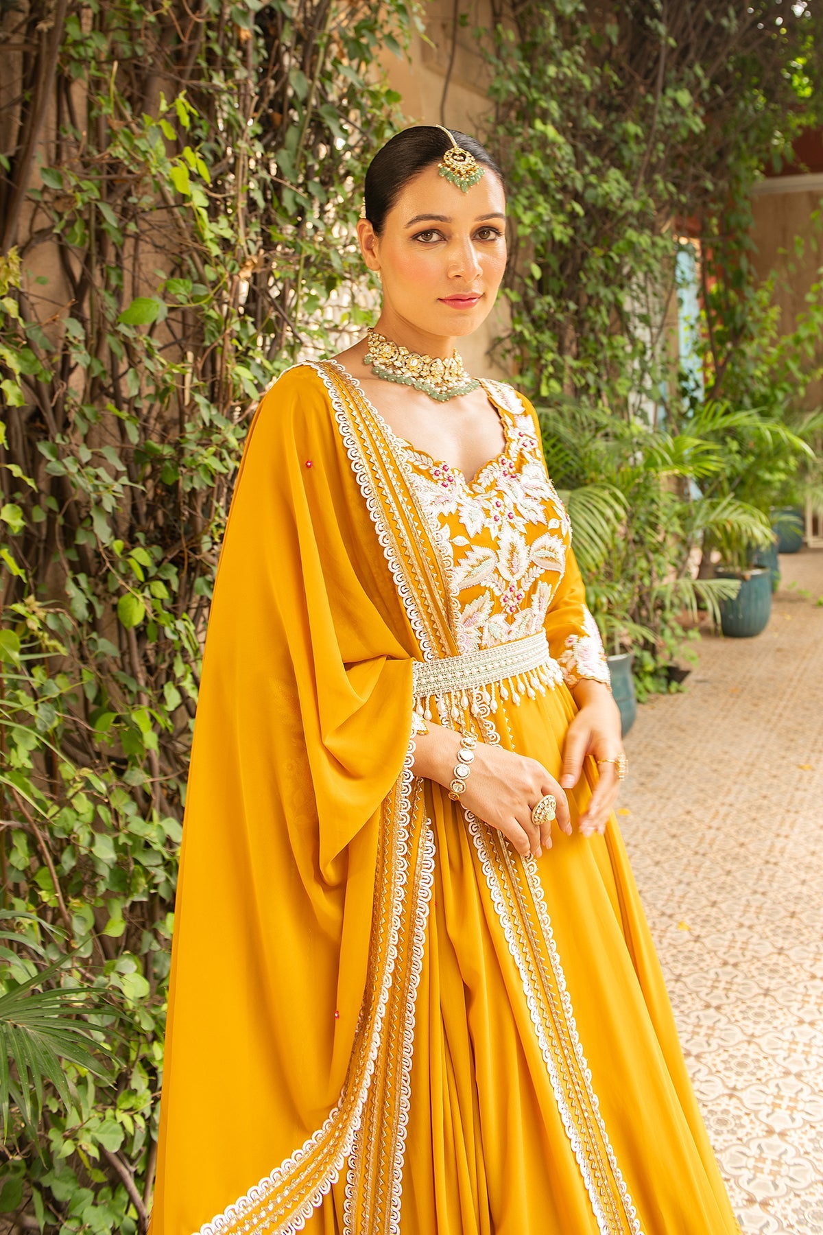 Hasrat Mustard Embroidered Georgette Flared Anarkali Set