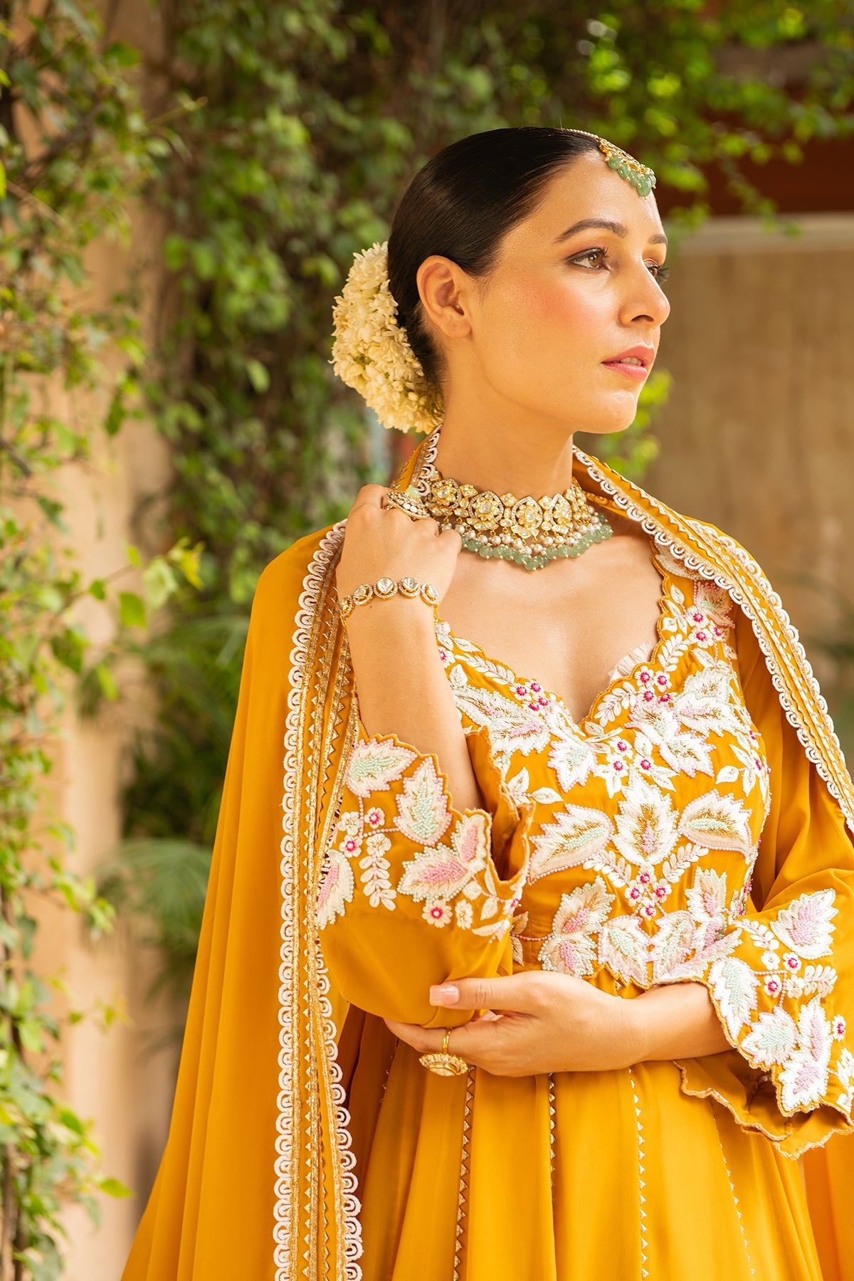 Hasrat Mustard Embroidered Georgette Flared Anarkali Set