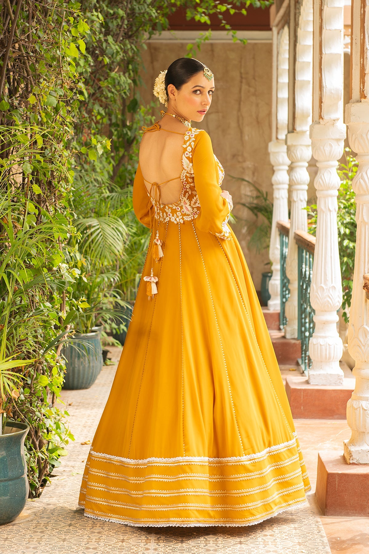 Hasrat Mustard Embroidered Georgette Flared Anarkali Set