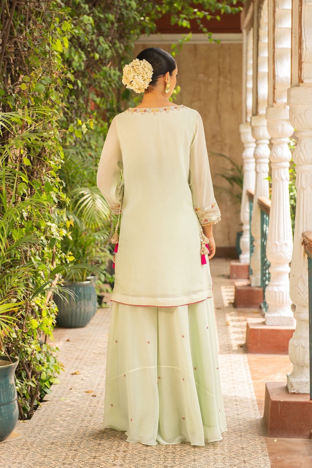 Sea Green Embroidered Georgette Sharara Set - Sugandh Suit