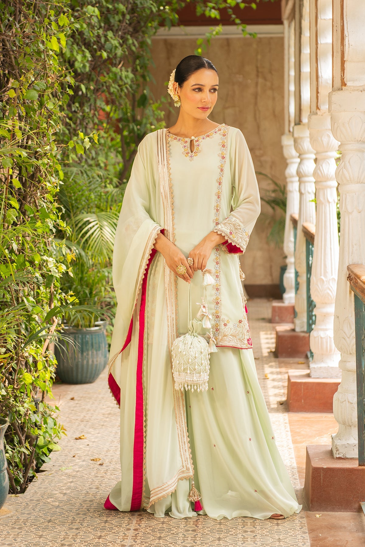 Sea Green Embroidered Georgette Sharara Set - Sugandh Suit