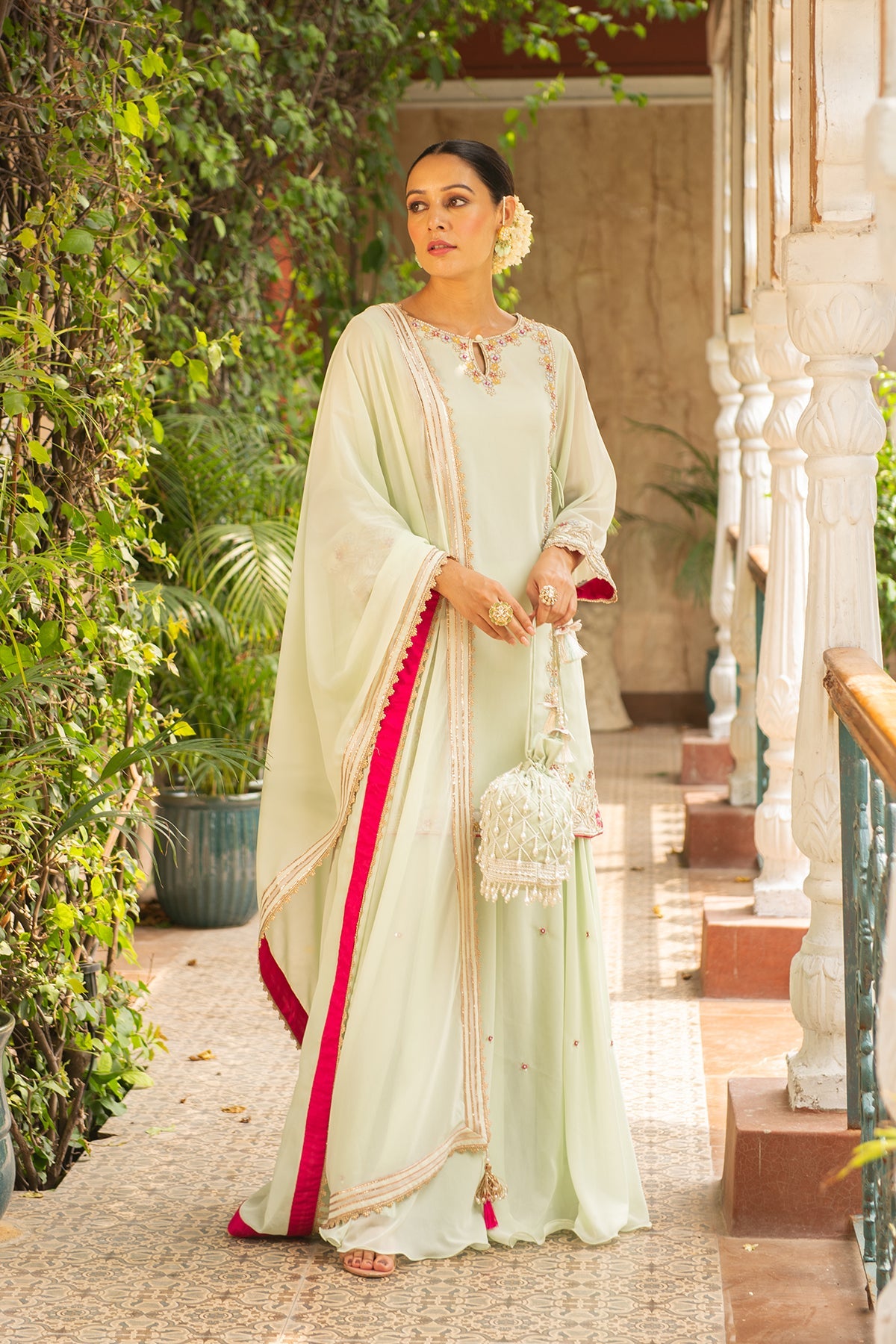 Sea Green Embroidered Georgette Sharara Set - Sugandh Suit