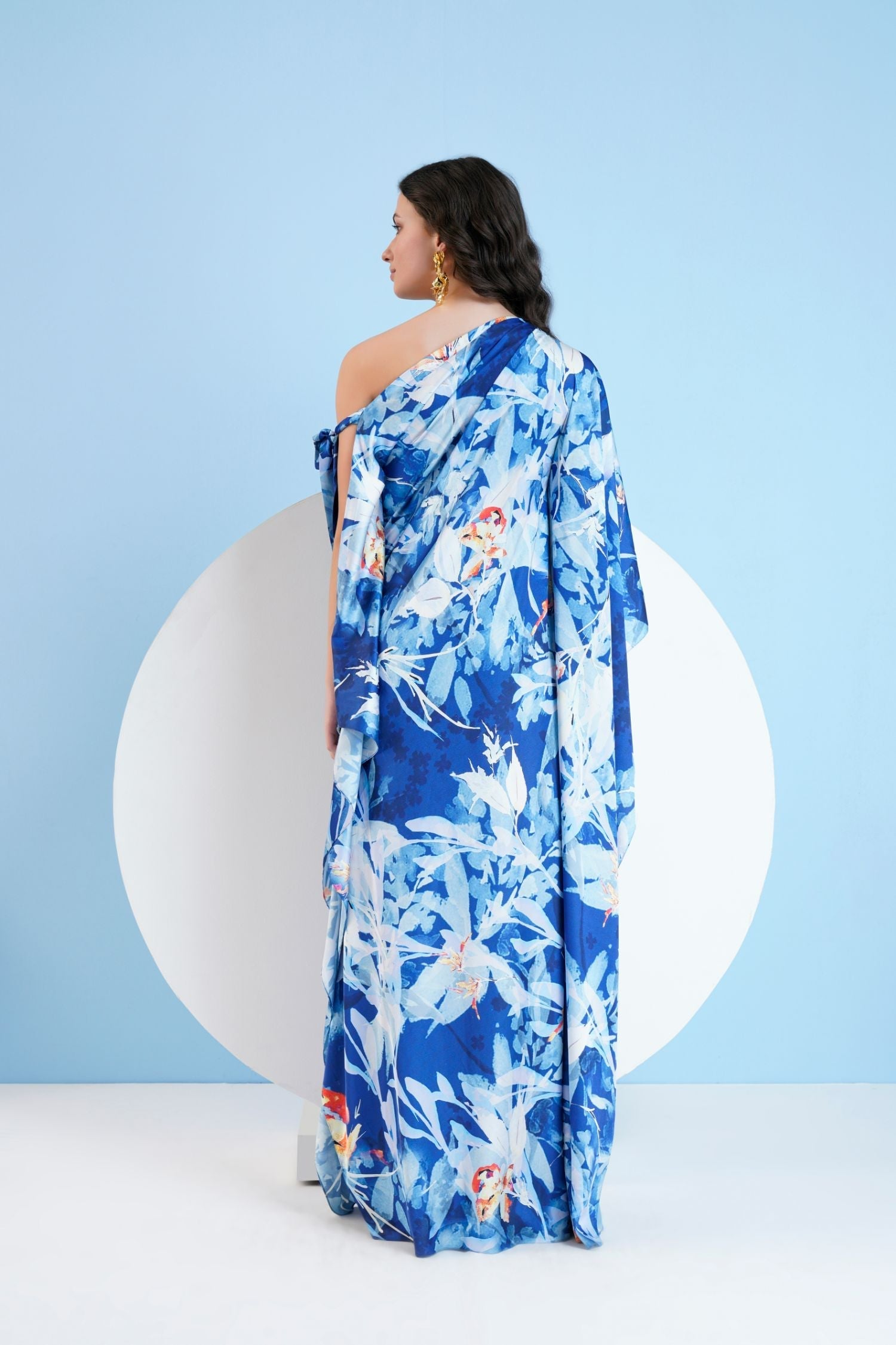 Blue Botanical Foliage Kaftan Dress
