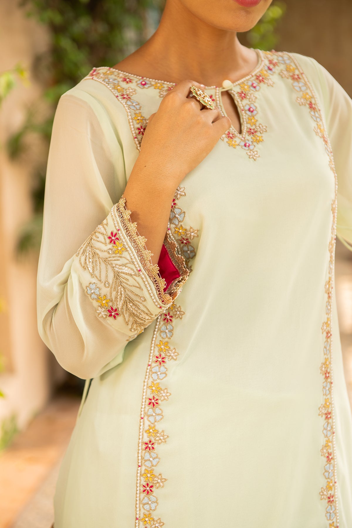 Sea Green Embroidered Georgette Sharara Set - Sugandh Suit
