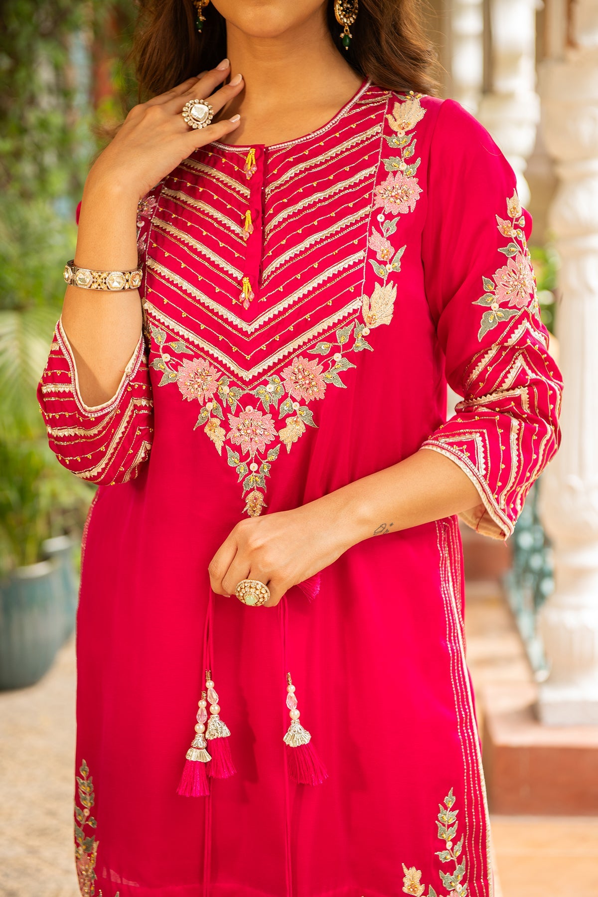 Roop Rani Pink Silk Embroidered Kurta with Dhoti & Organza Dupatta