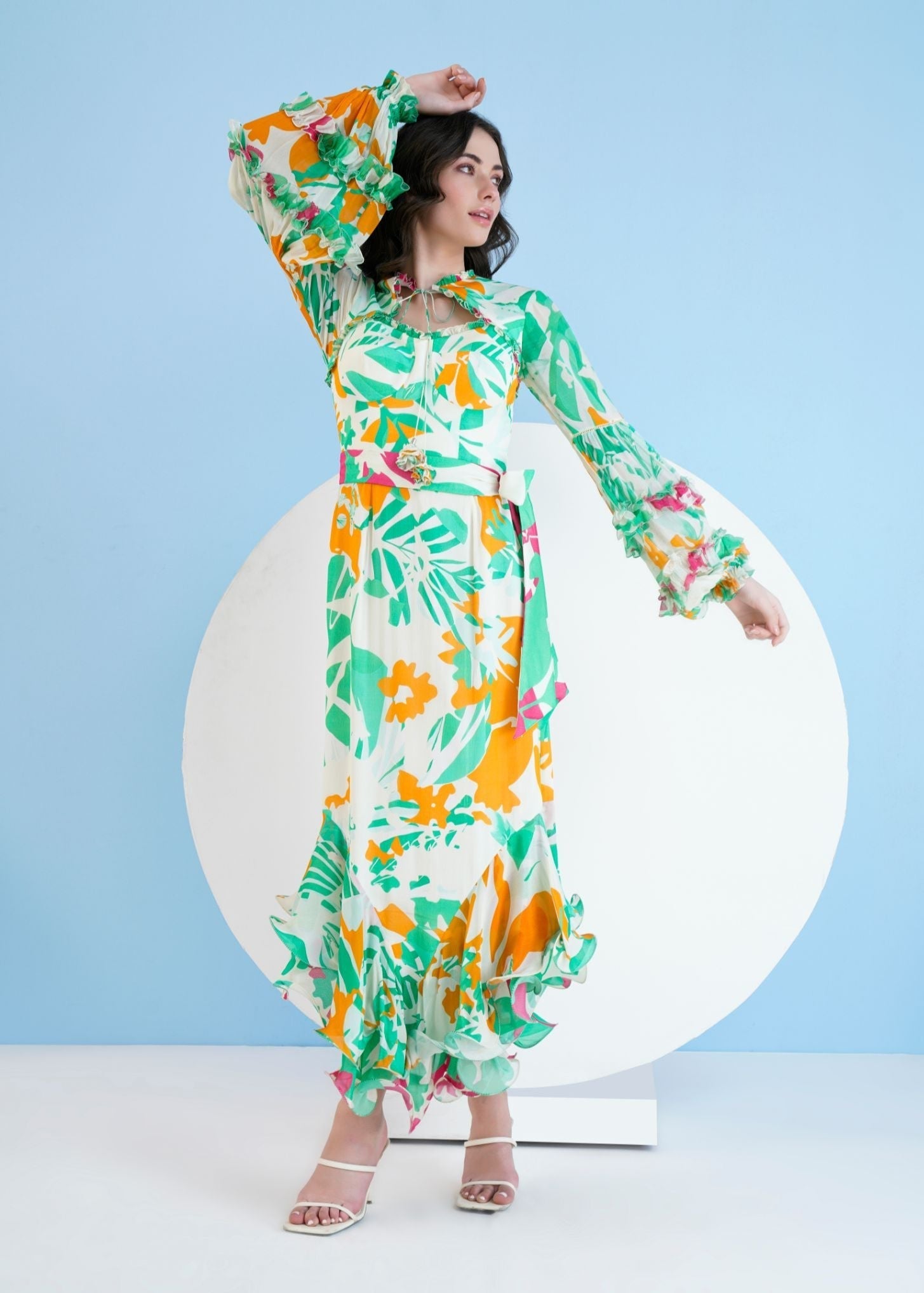 Mustard Green Spring Asymmetric Dress