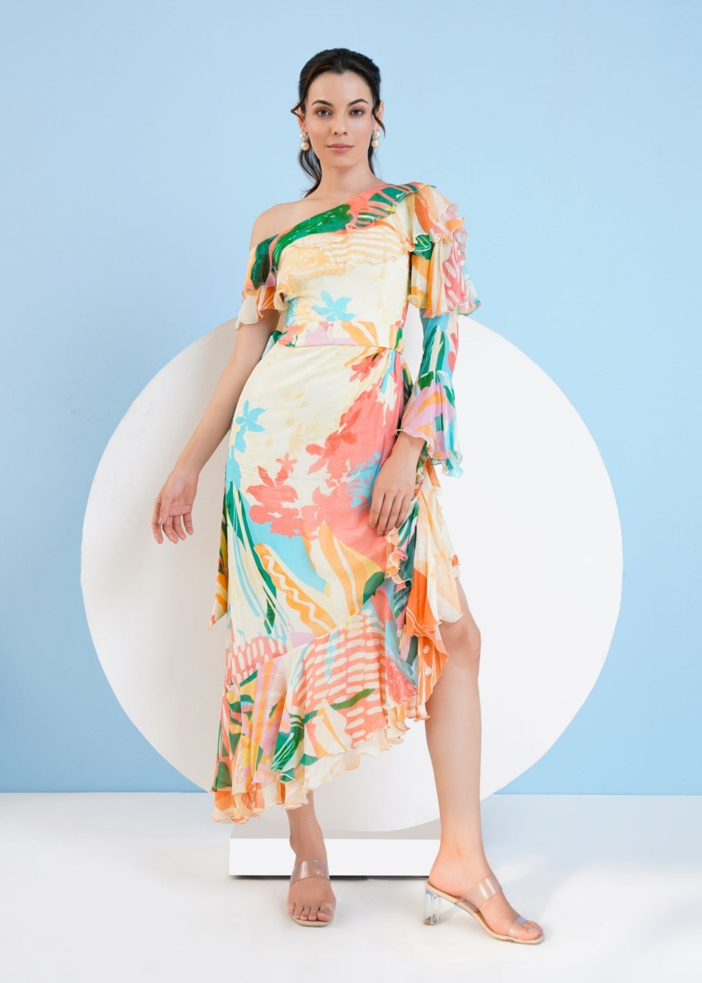Tropical Crush Asymmetric Midi Dress
