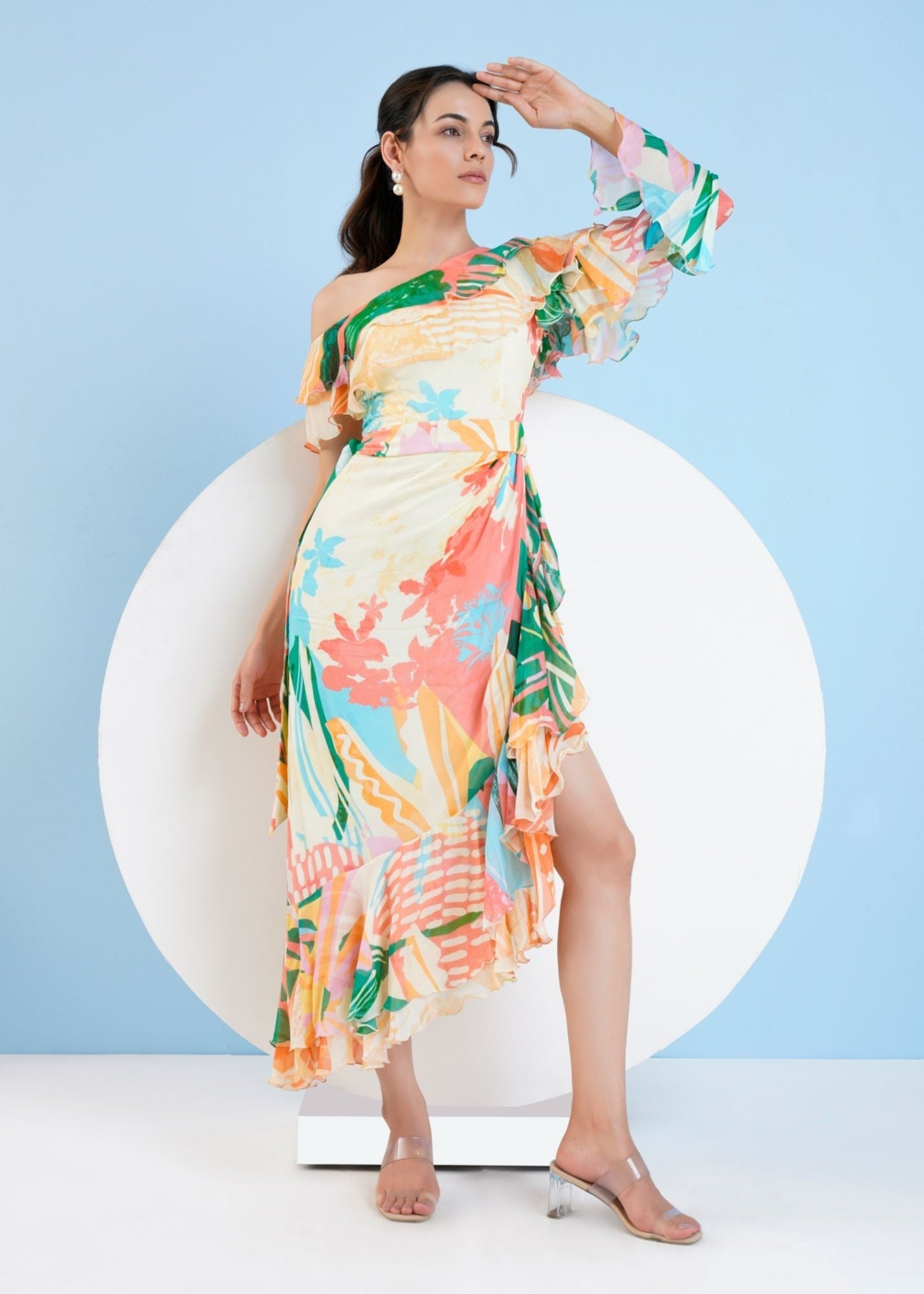 Tropical Crush Asymmetric Midi Dress