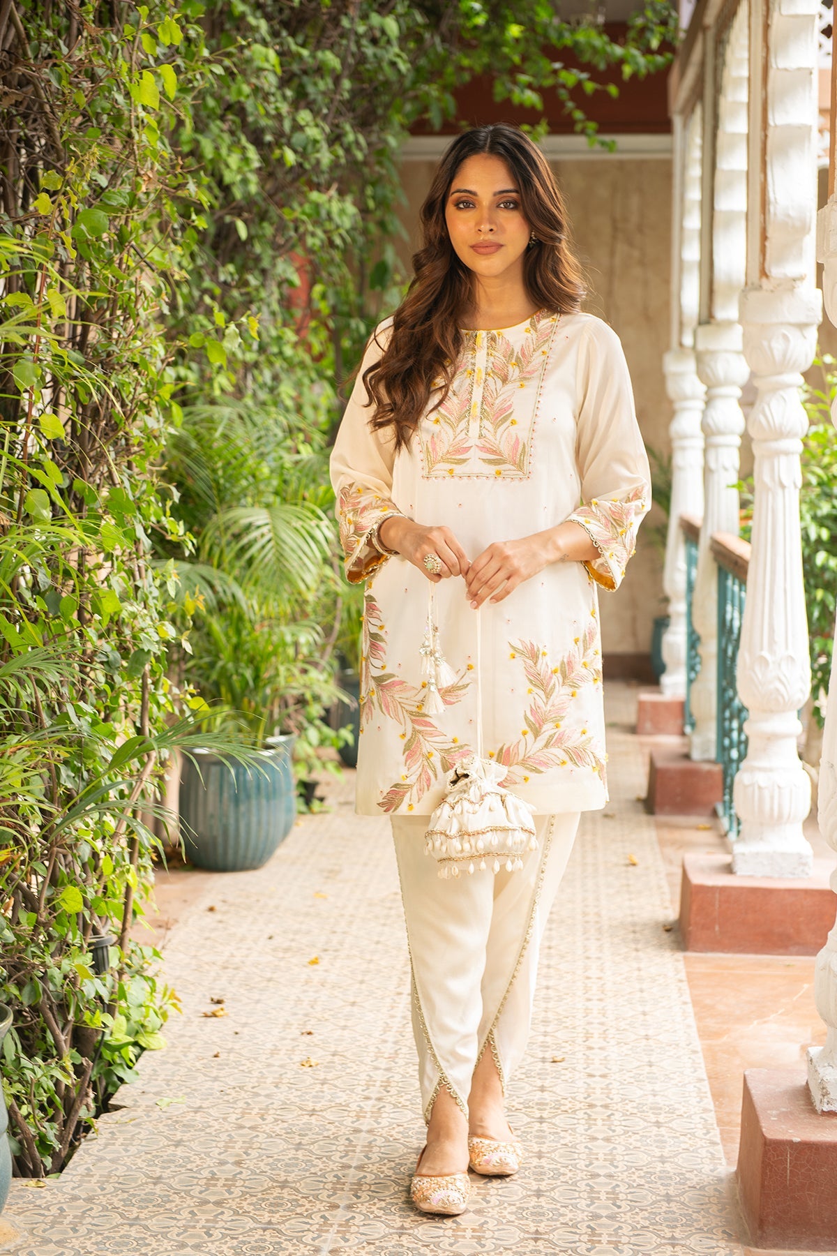 Nazakat Ivory Silk Kurta with Heavy Embroidery and Dhoti Set
